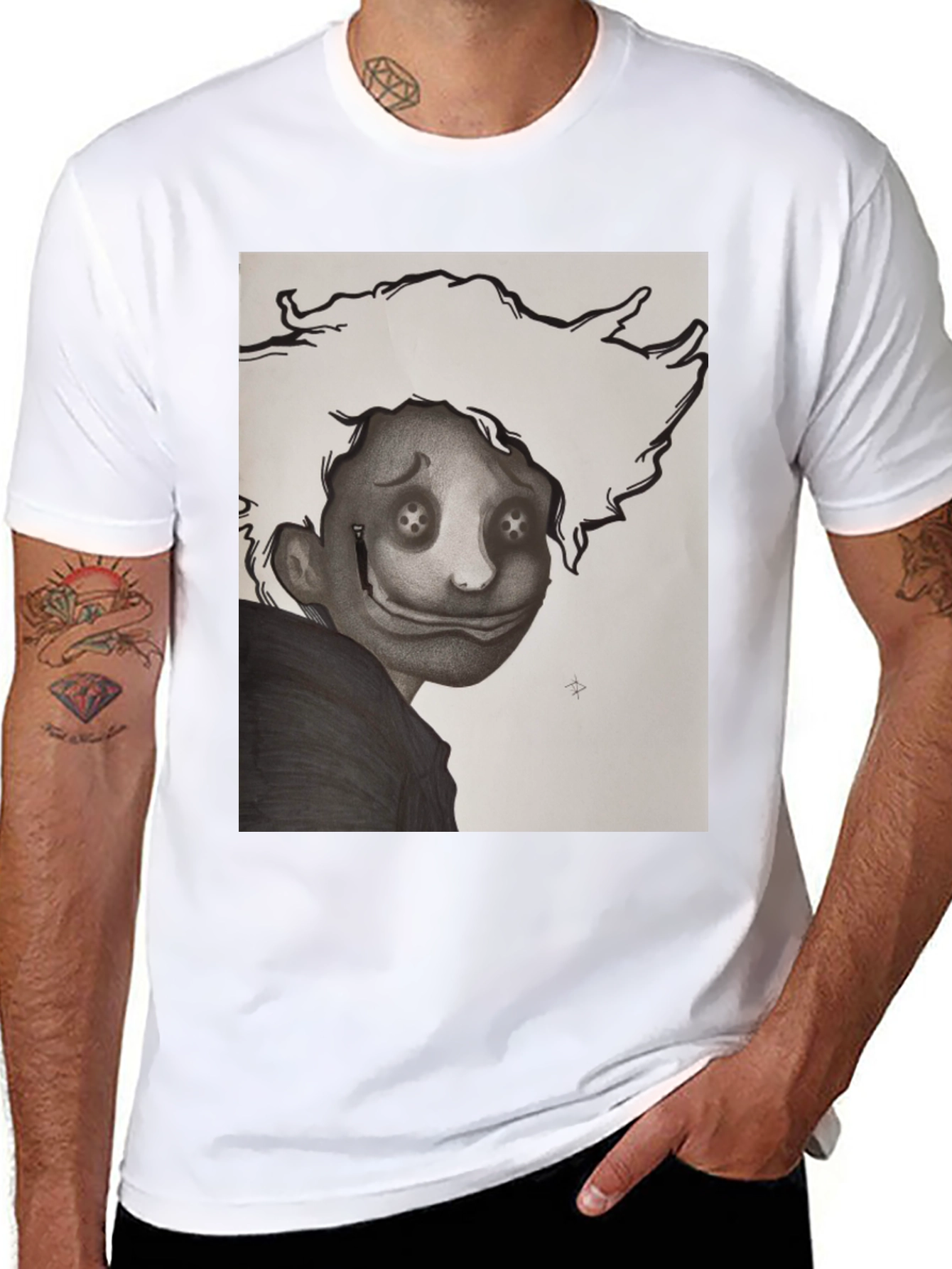 Black Creepy Cartoon Graphic T-Shirt view 8