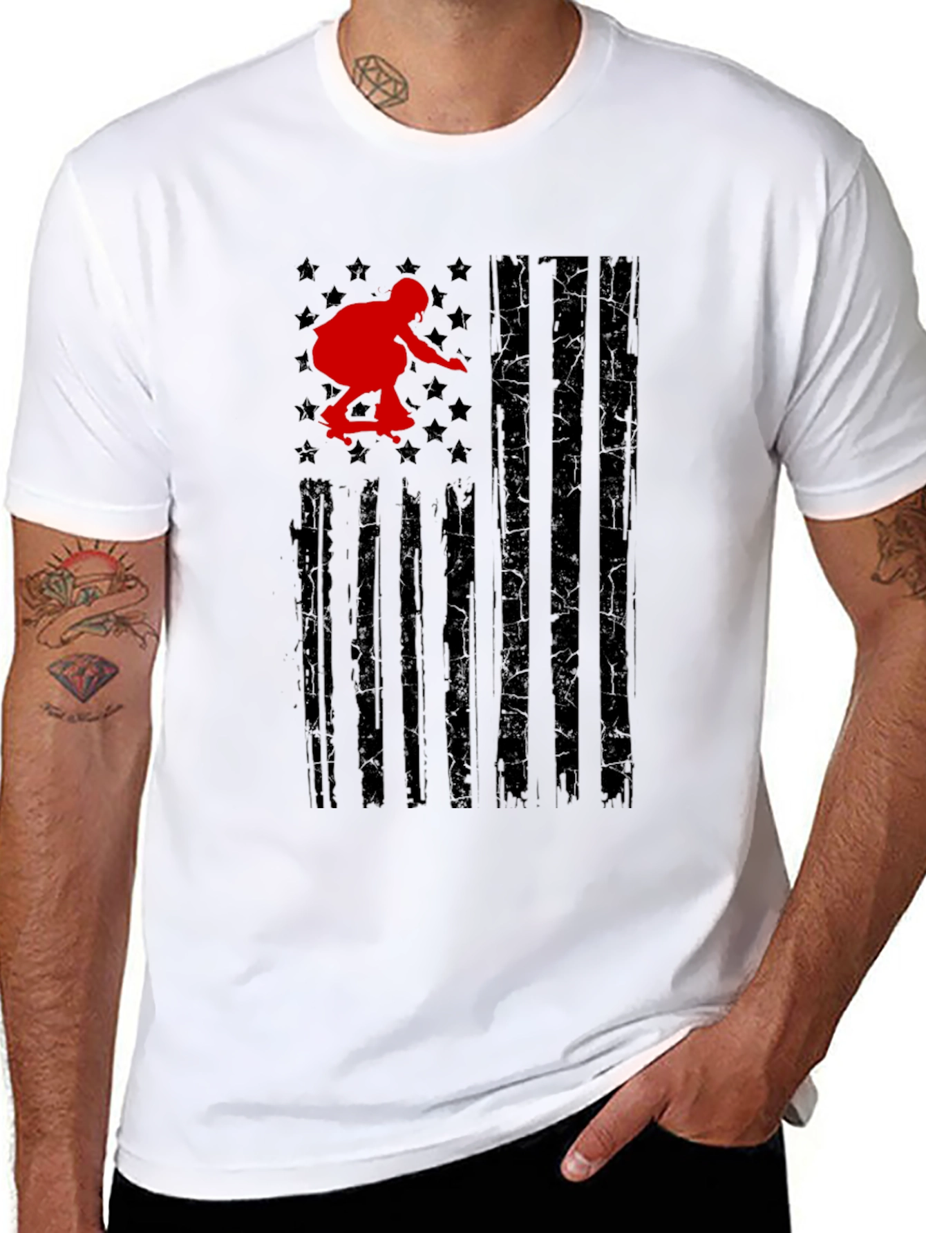 Black Skateboarder American Flag Graphic Tee view 8