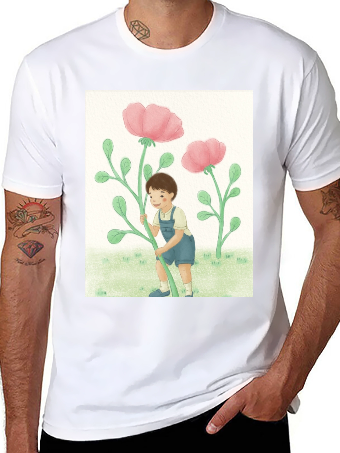 Black Boy with Flowers Black T-Shirt view 8