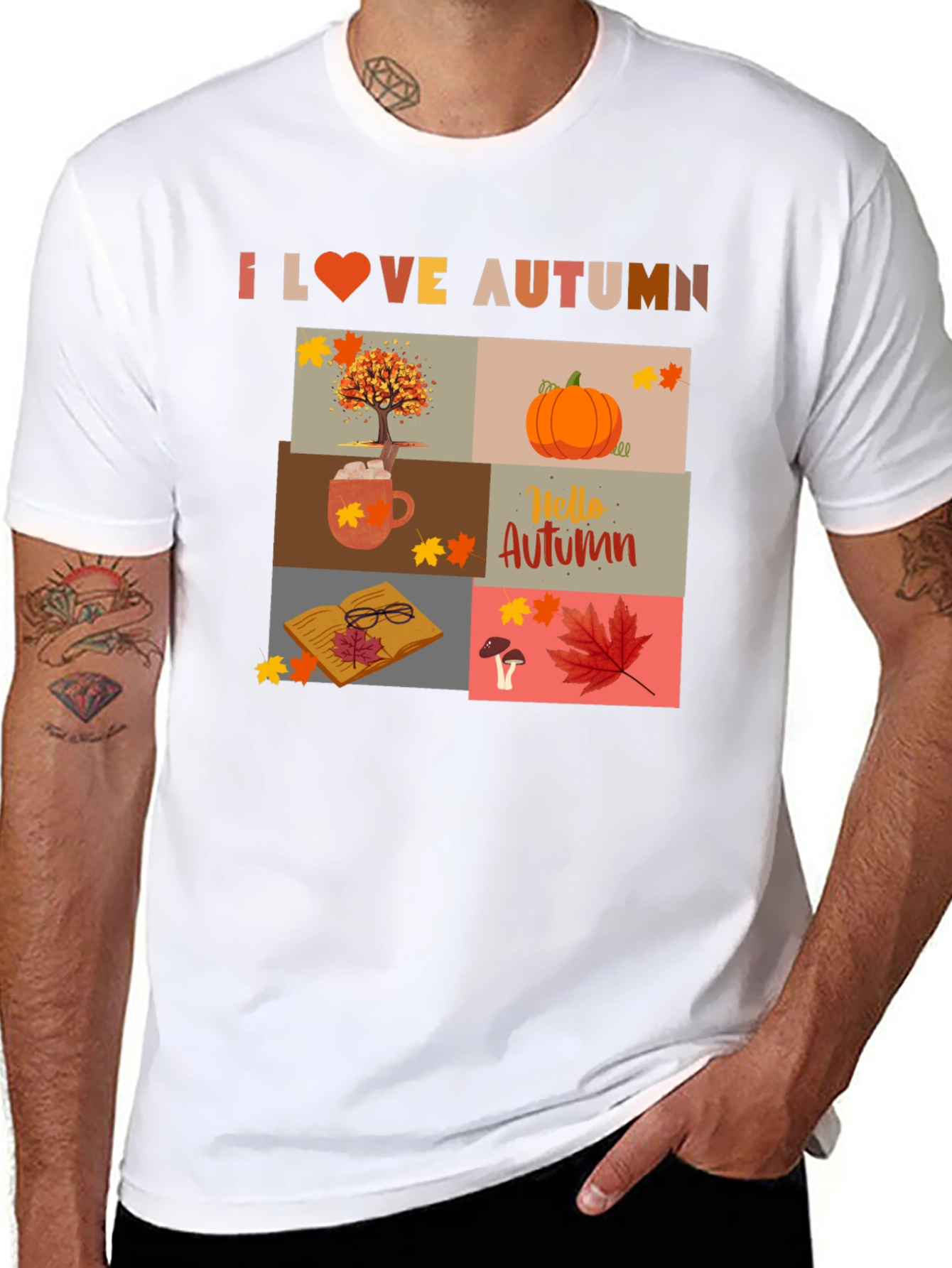 Black I Love Autumn Collage T-Shirt view 8