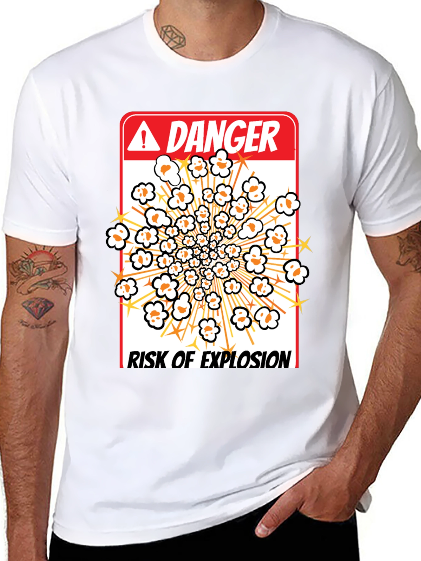 Black Danger Risk Of Explosion Popcorn T-Shirt view 8