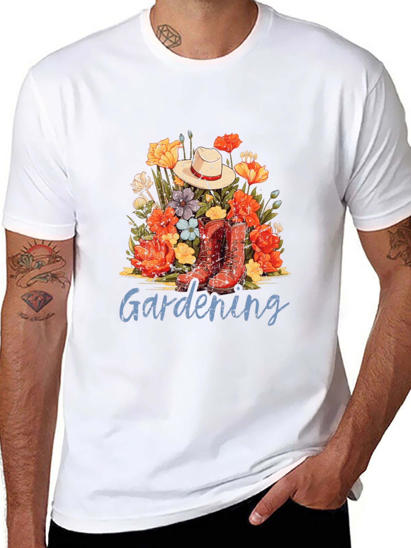 Black Gardening T-Shirt with Floral Design view 8