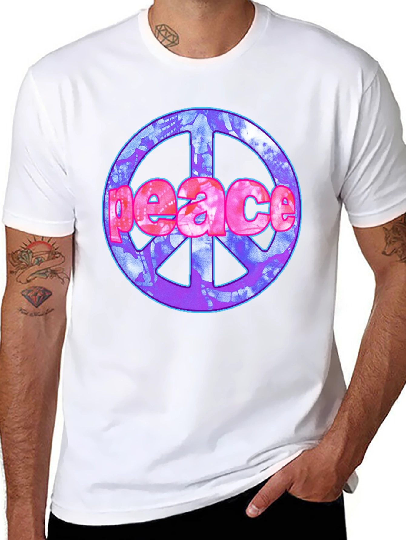 Black Peace Sign Graphic T-Shirt - Black Cotton Blend view 8
