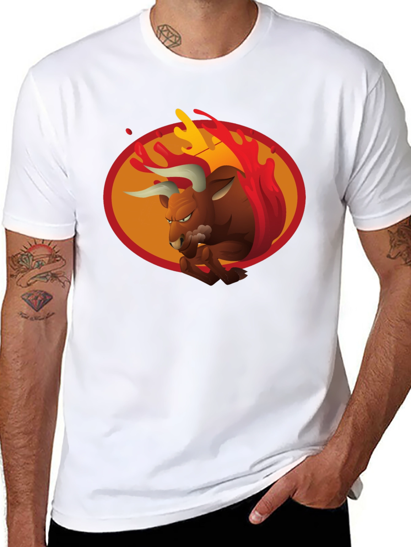 Black Fiery Bull Graphic Tee - Bold Black T-Shirt view 8