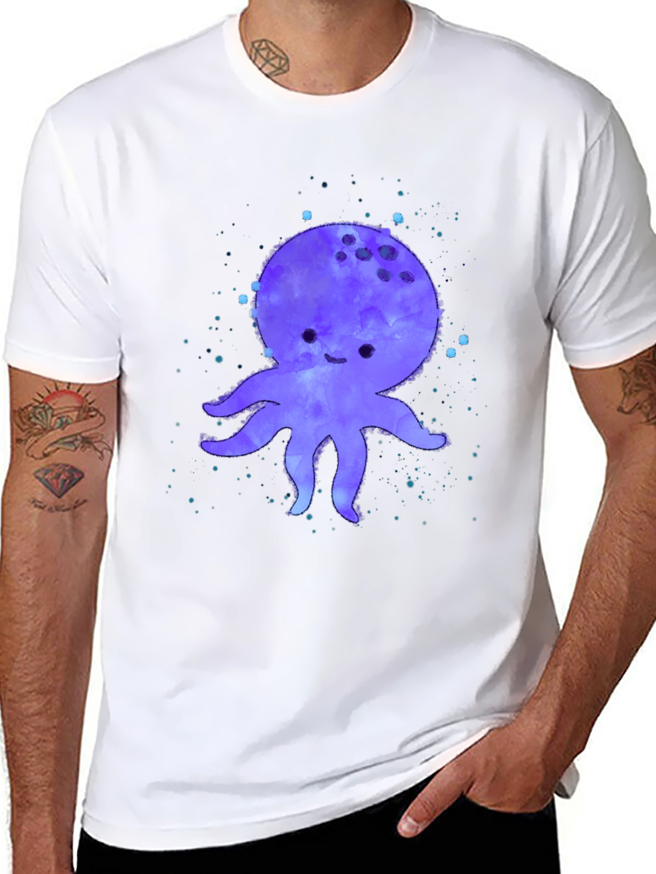 Black Cute Octopus Graphic Print Black T-Shirt view 8