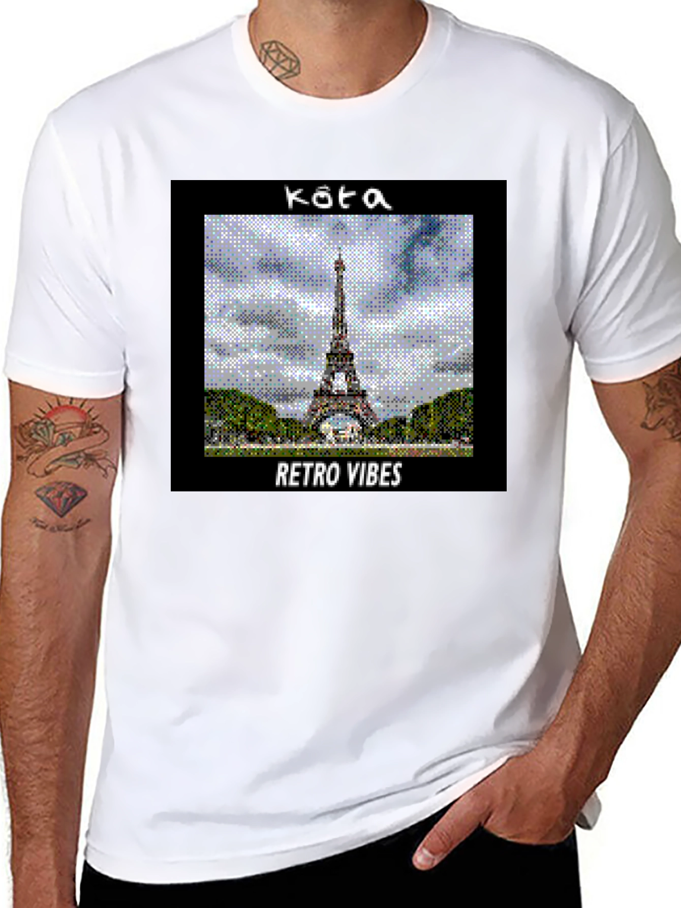 Black Retro Vibes Paris Eiffel Tower Graphic T-Shirt view 8