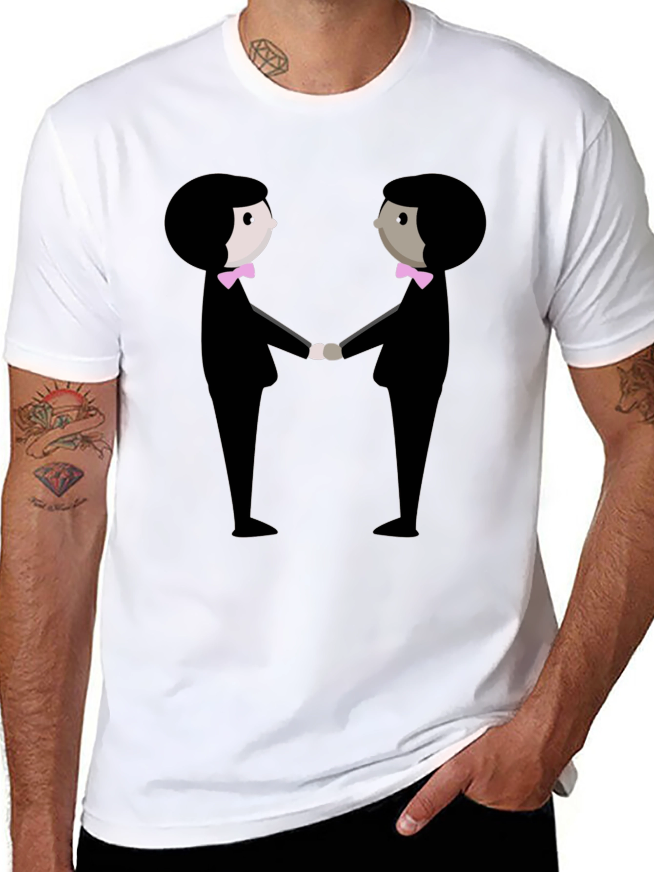 Black Graphic Tee: Two Figures Holding Hands view 8