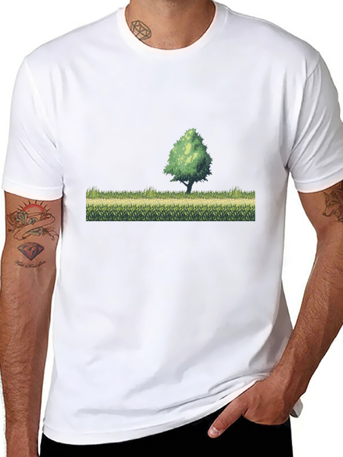 Black Retro Pixel Art T-Shirt - Nature Scene view 8