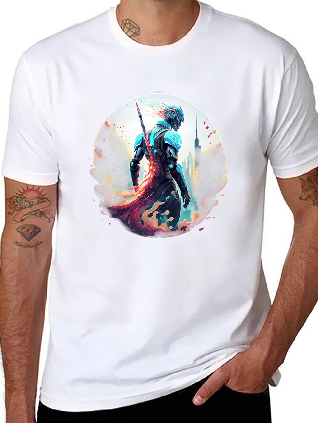 Black Sci-Fi Warrior T-Shirt - Urban Protector Design view 8