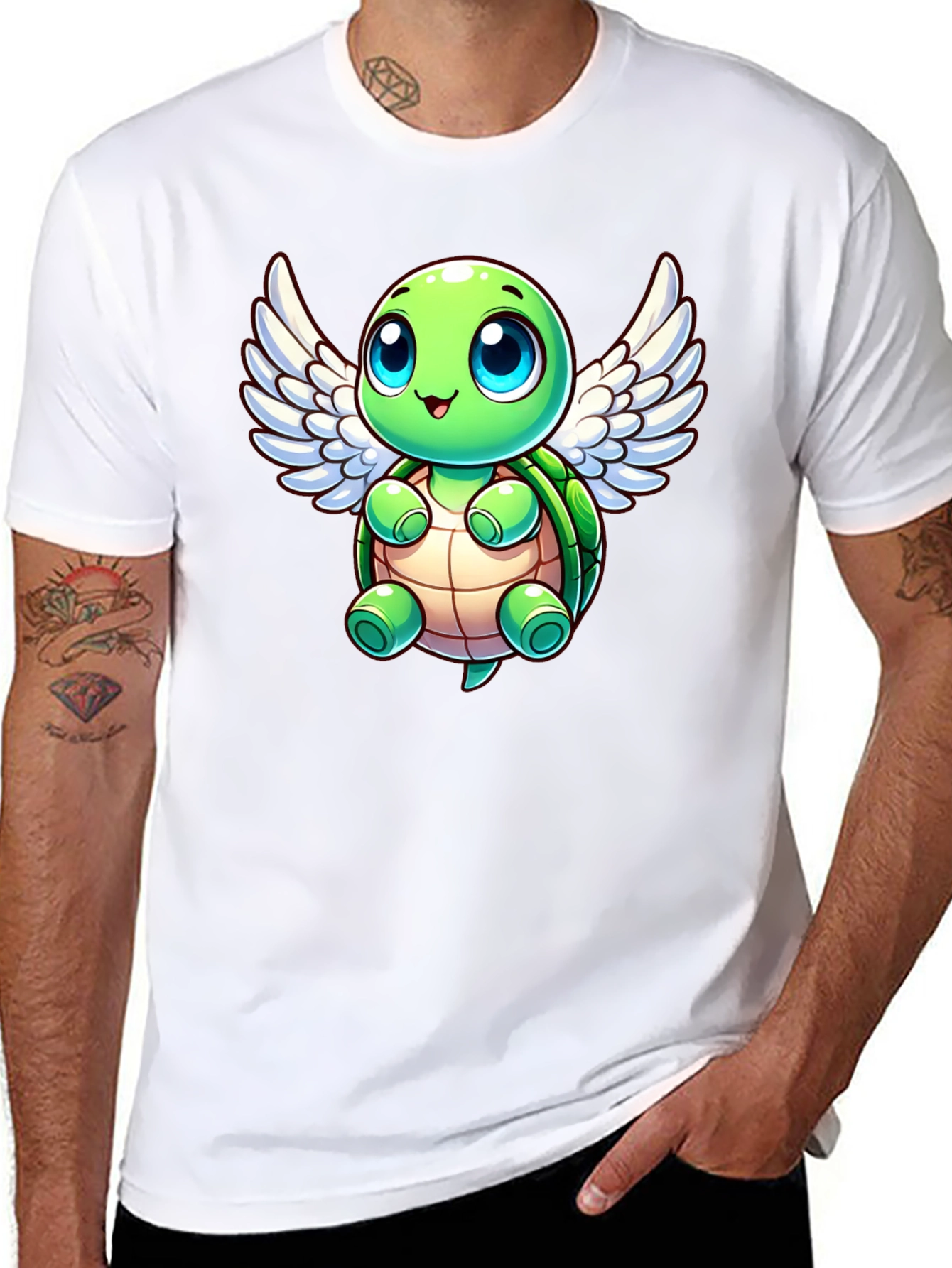 Black Cute Turtle Angel Graphic T-Shirt view 8