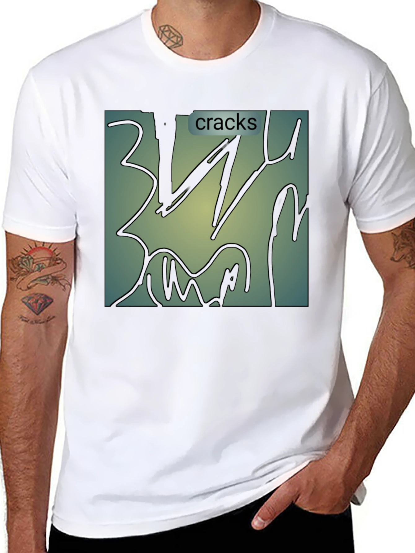 Black Cracks Graphic T-Shirt - Modern Abstract Art Tee view 8
