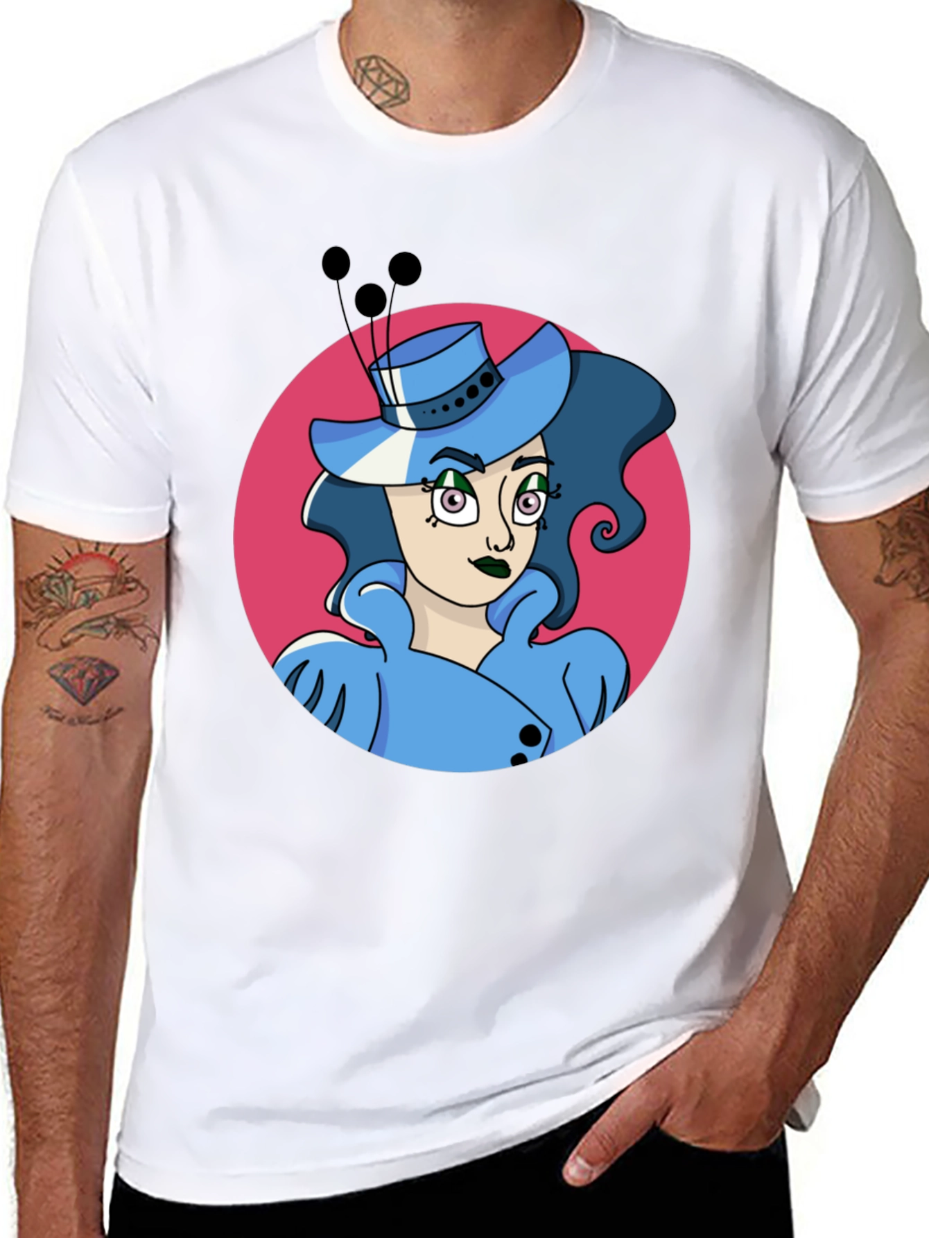 Black Whimsical Woman Graphic Tee - Black Cotton Blend view 8