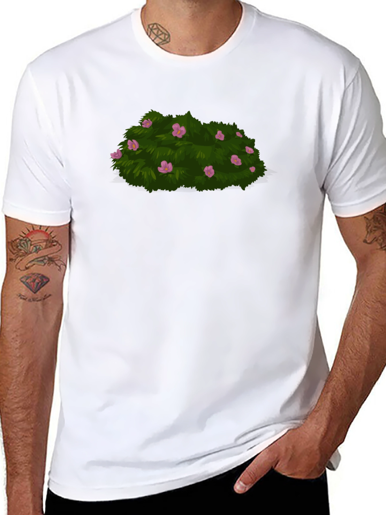 Black Bush With Flowers Graphic Tee - Stylish Casual Wear view 8