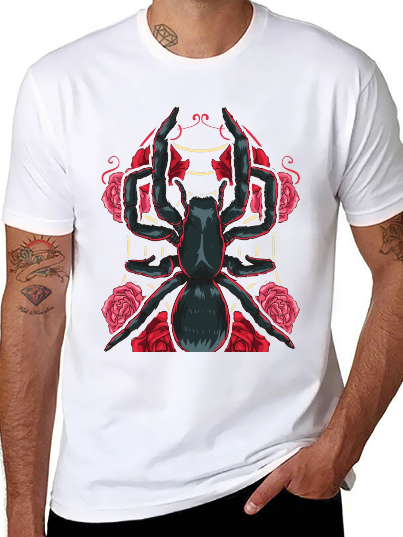 Black Spider & Roses Graphic T-Shirt - Dark Aesthetic view 8