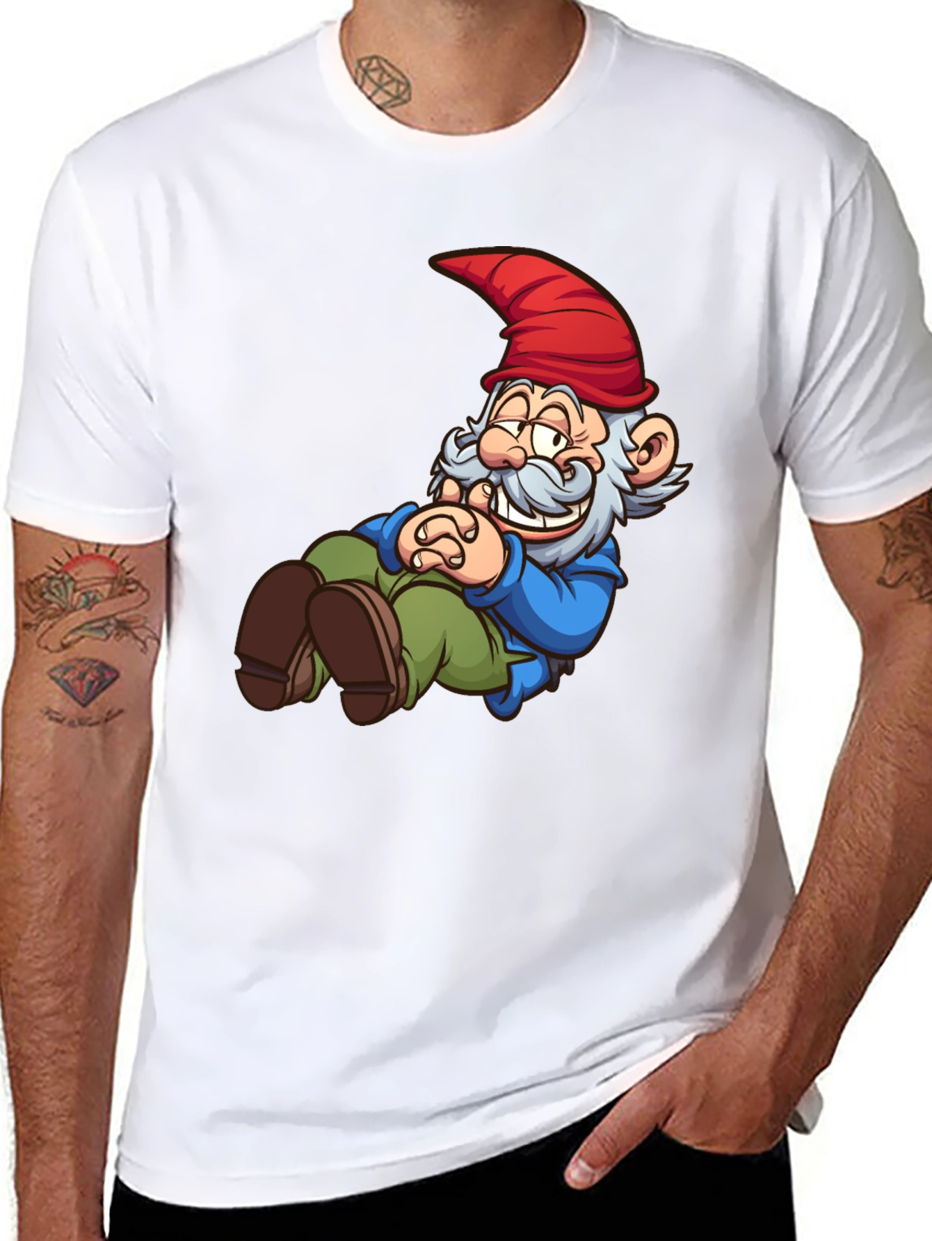 Black Funny Gnome T-Shirt - Cartoon Graphic Tee view 8