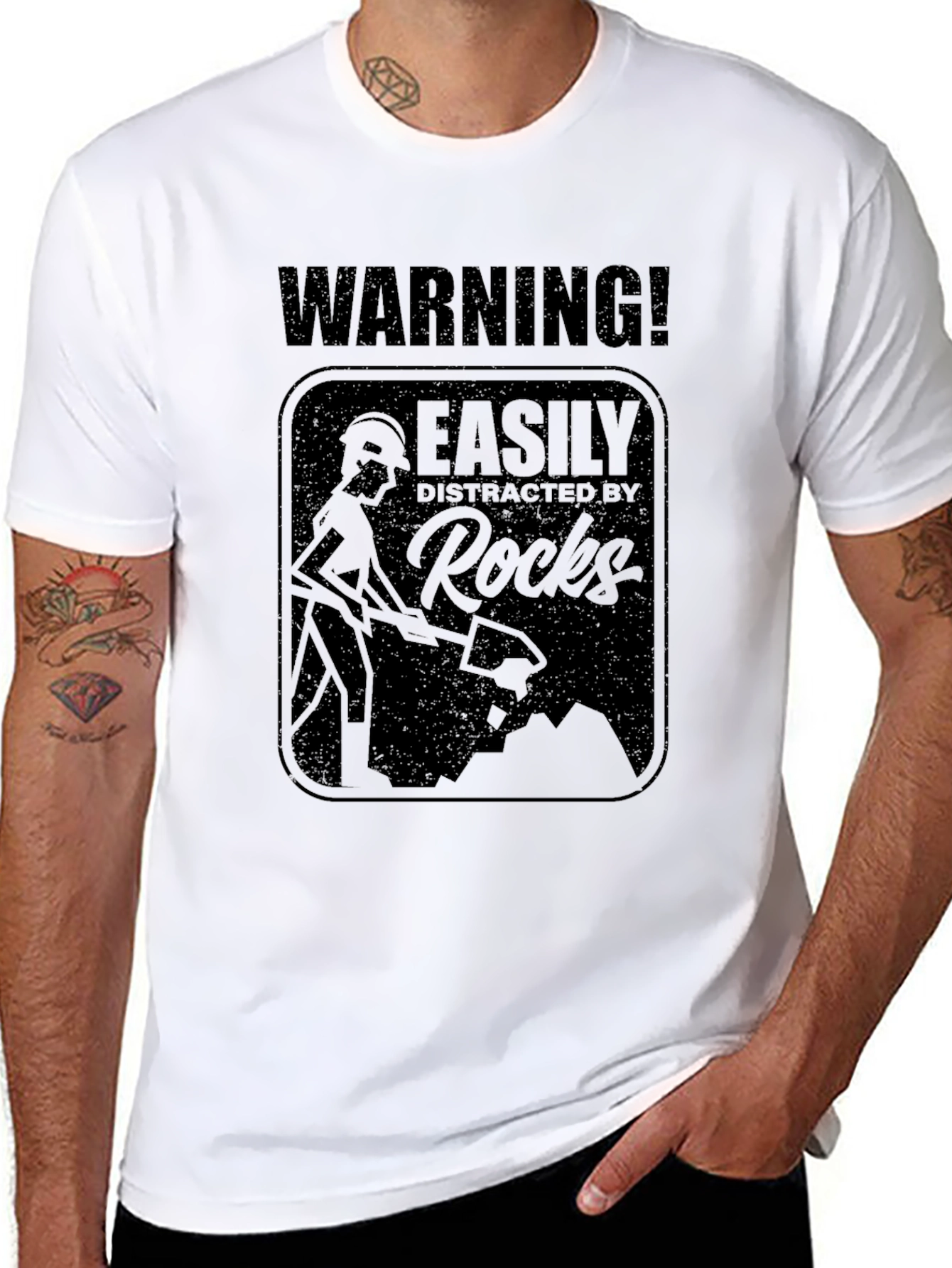 Black Warning! Easily Distracted By Rocks T-Shirt view 8