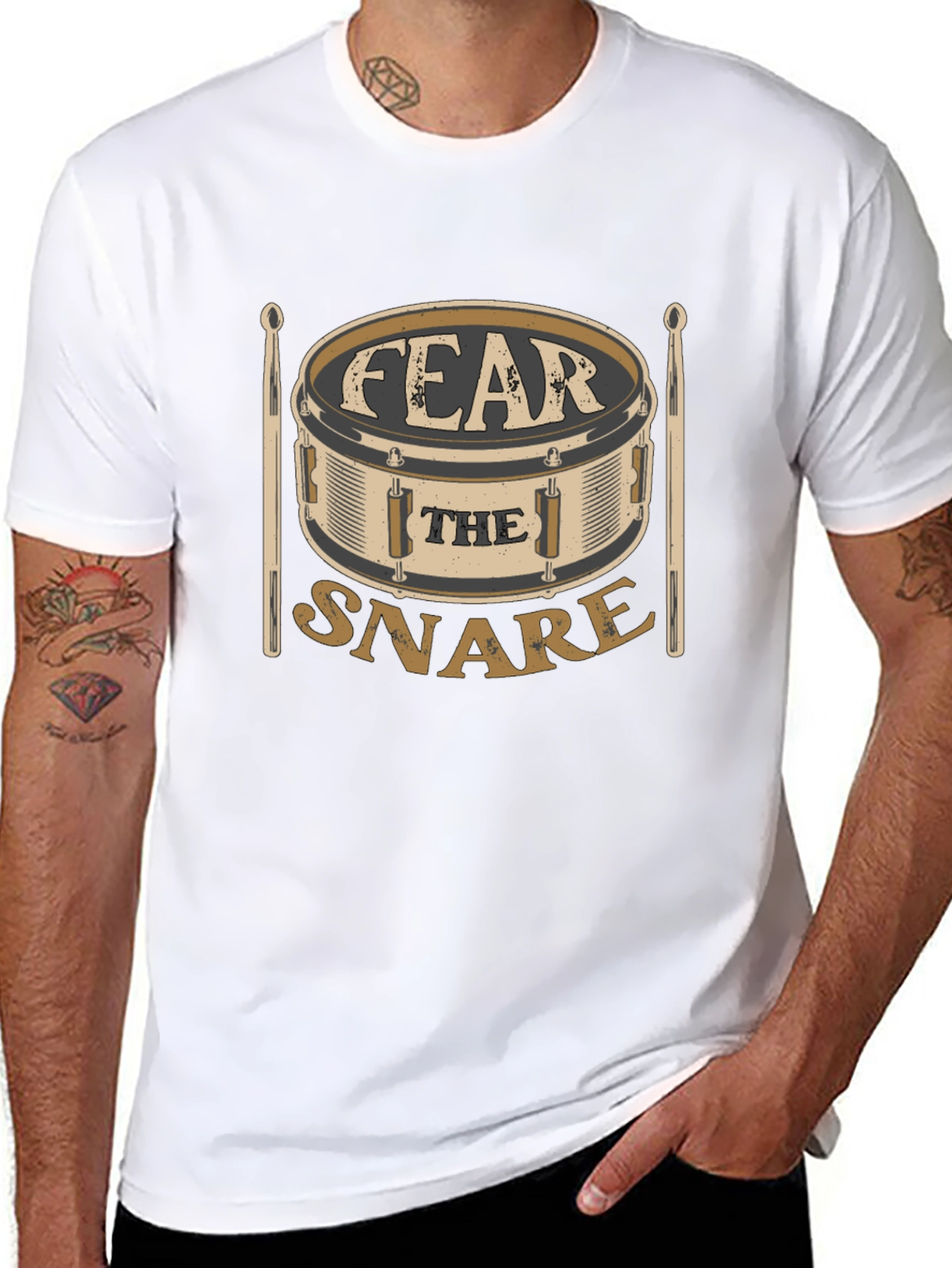 Black Fear the Snare T-Shirt - Drummer Gift view 8
