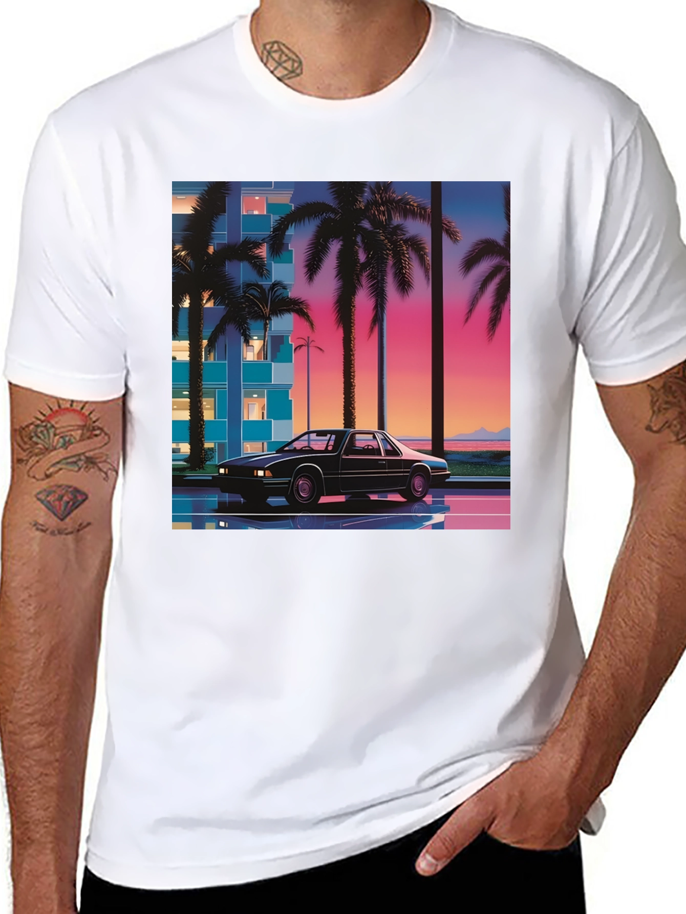 Black Retro Wave Car T-Shirt view 8