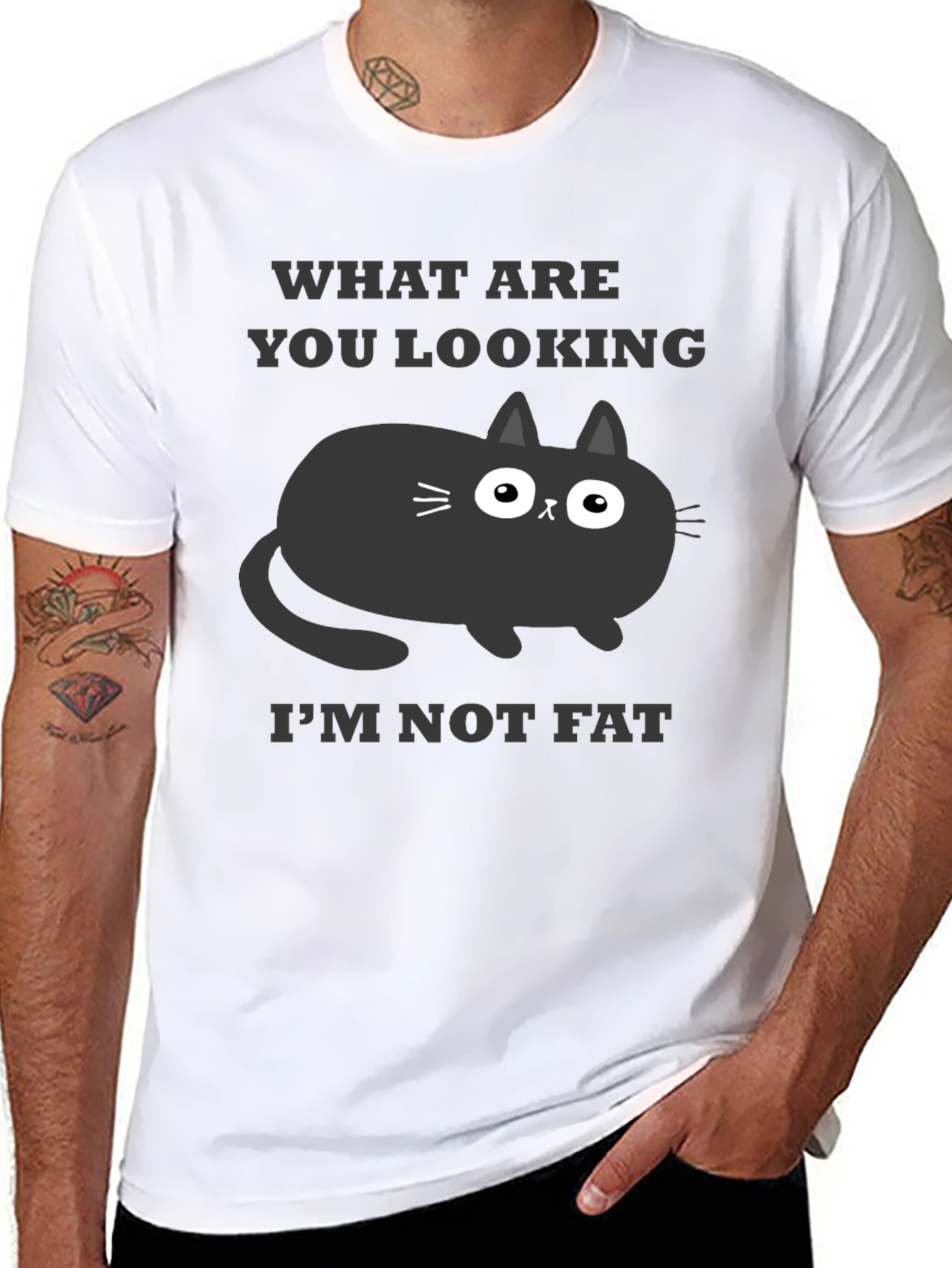 Black Funny Cat T-Shirt - What Are You Looking At? view 8