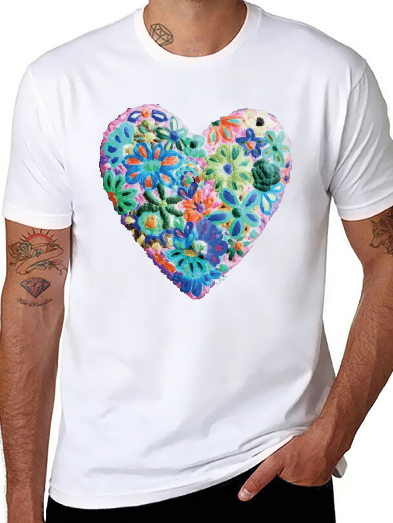 Black Floral Heart Graphic Print Crewneck T-Shirt view 8