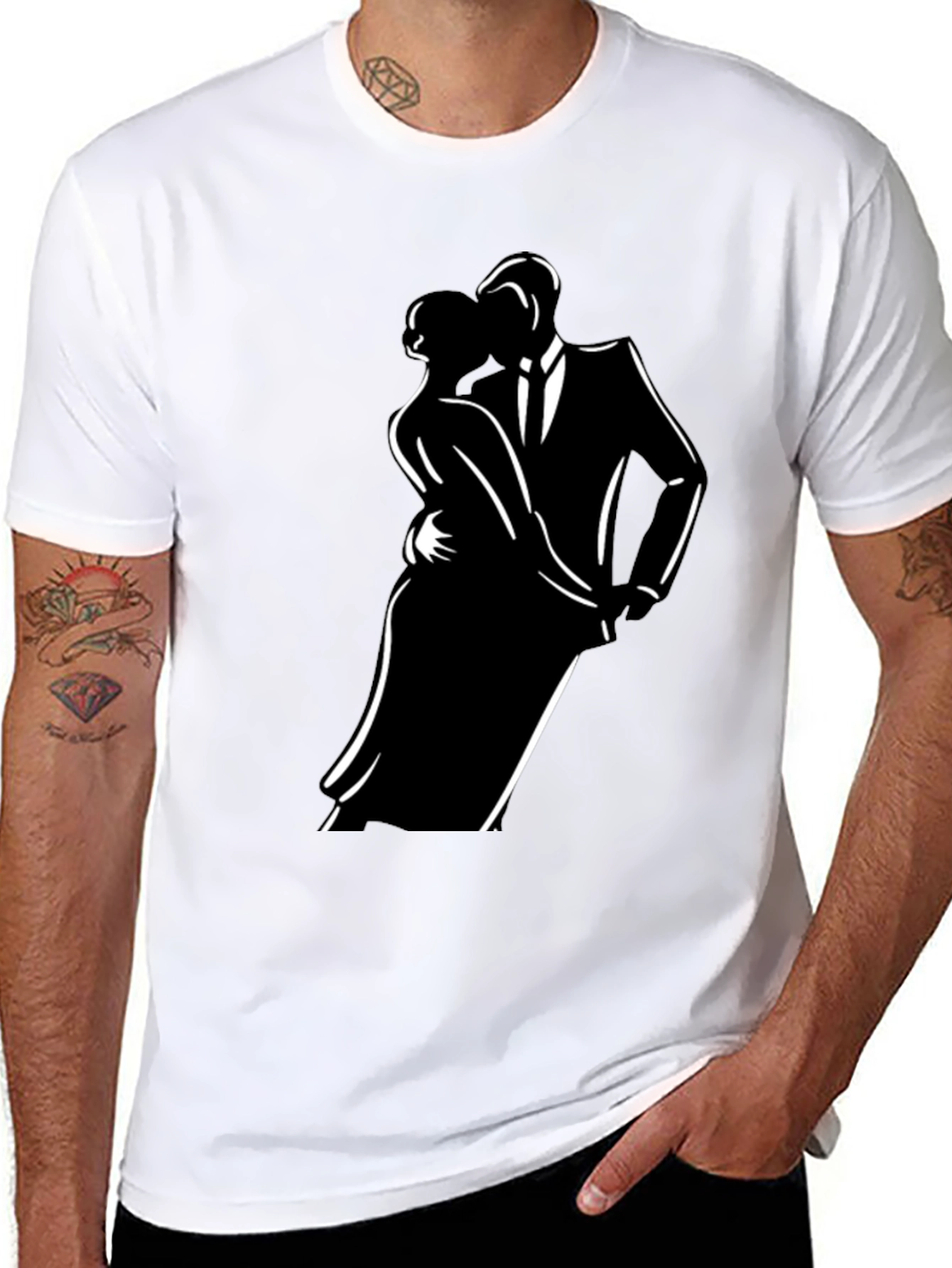 Dancing Couple Graphic Tee - Elegant Black T-Shirt - 8