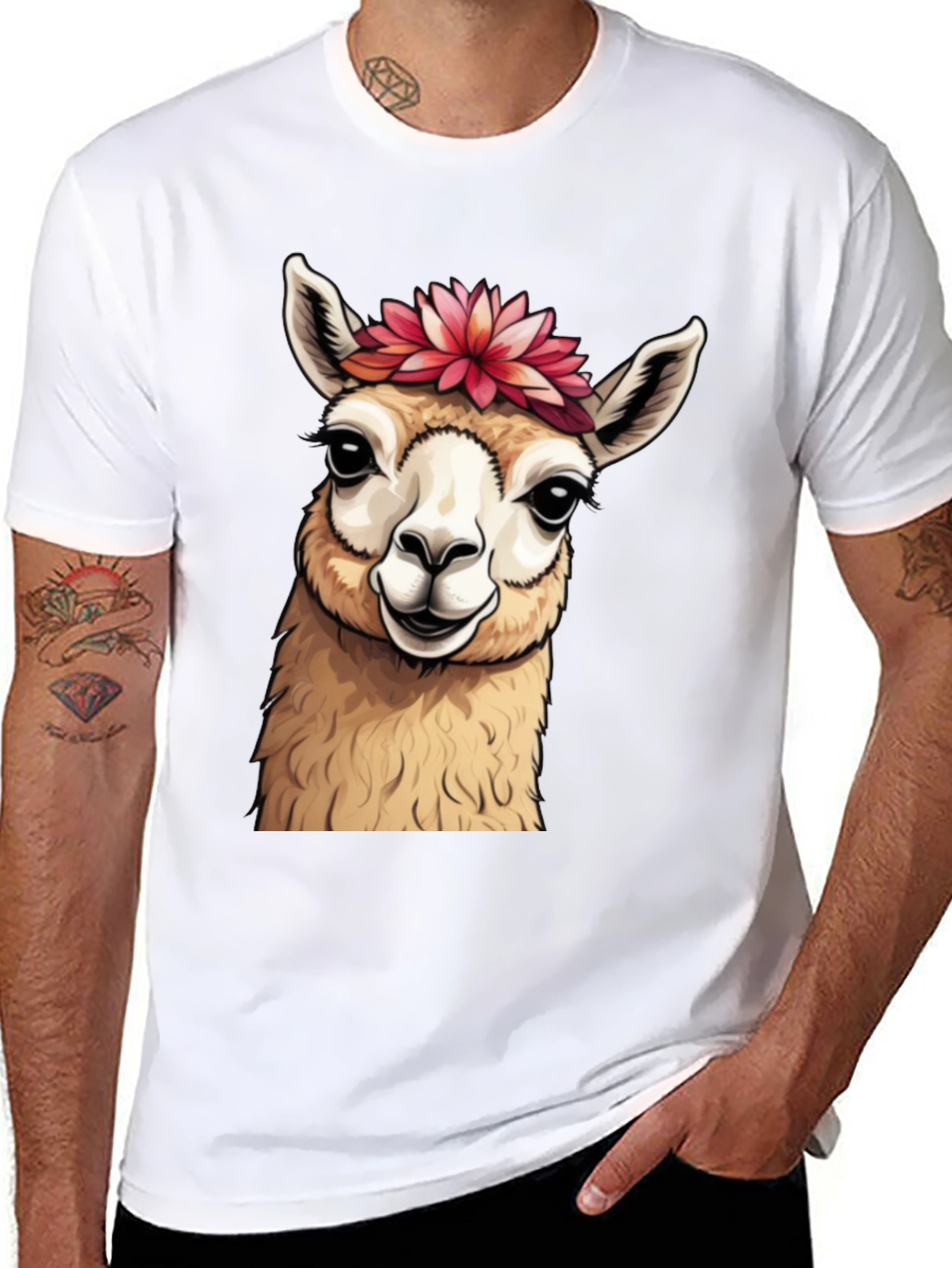 Black Llama Floral Crown T-Shirt - Cute Animal Tee view 8