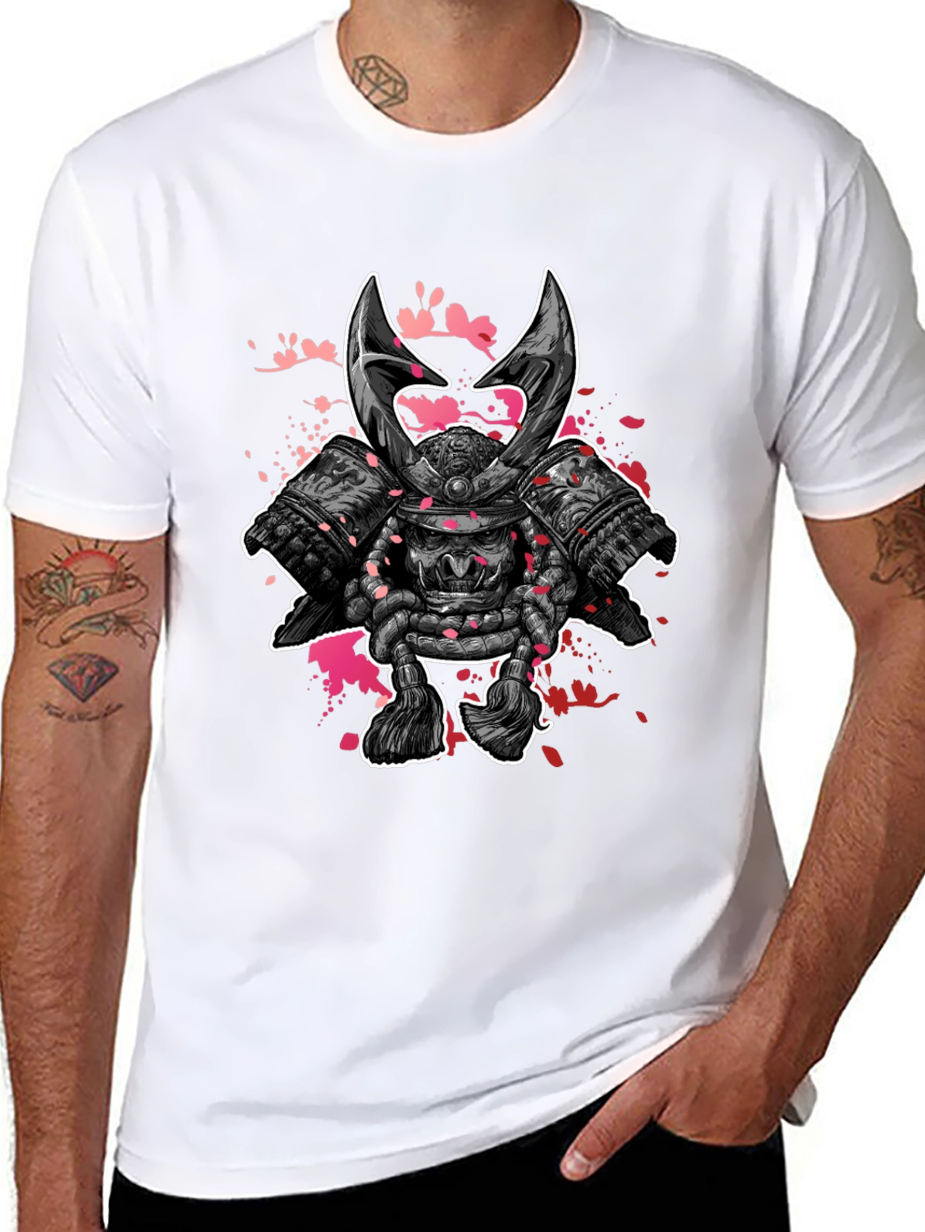 Black Samurai Warrior Graphic Print Black T-Shirt view 8
