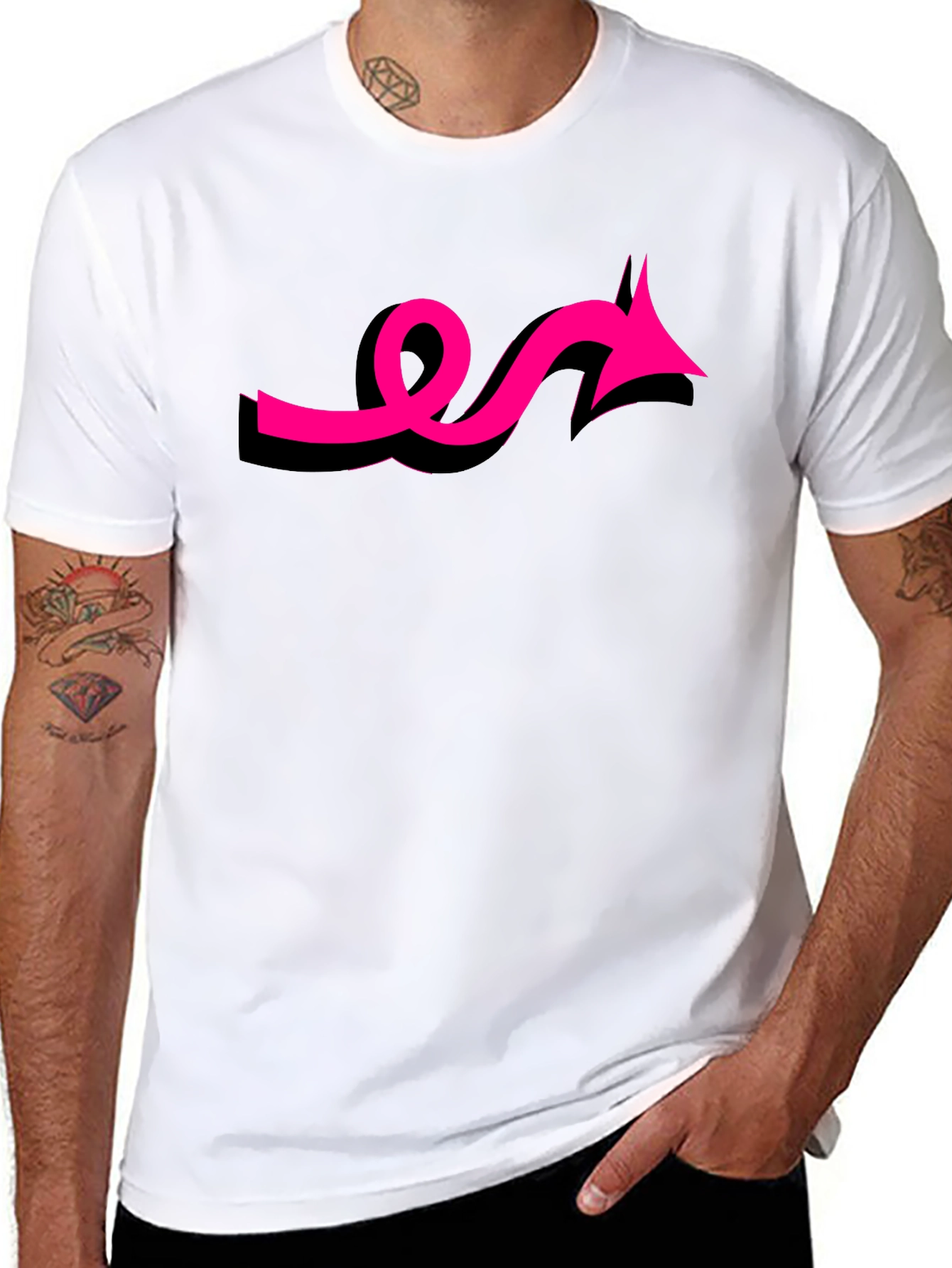 Black Black Tee with Funky Pink Arrow Design view 8