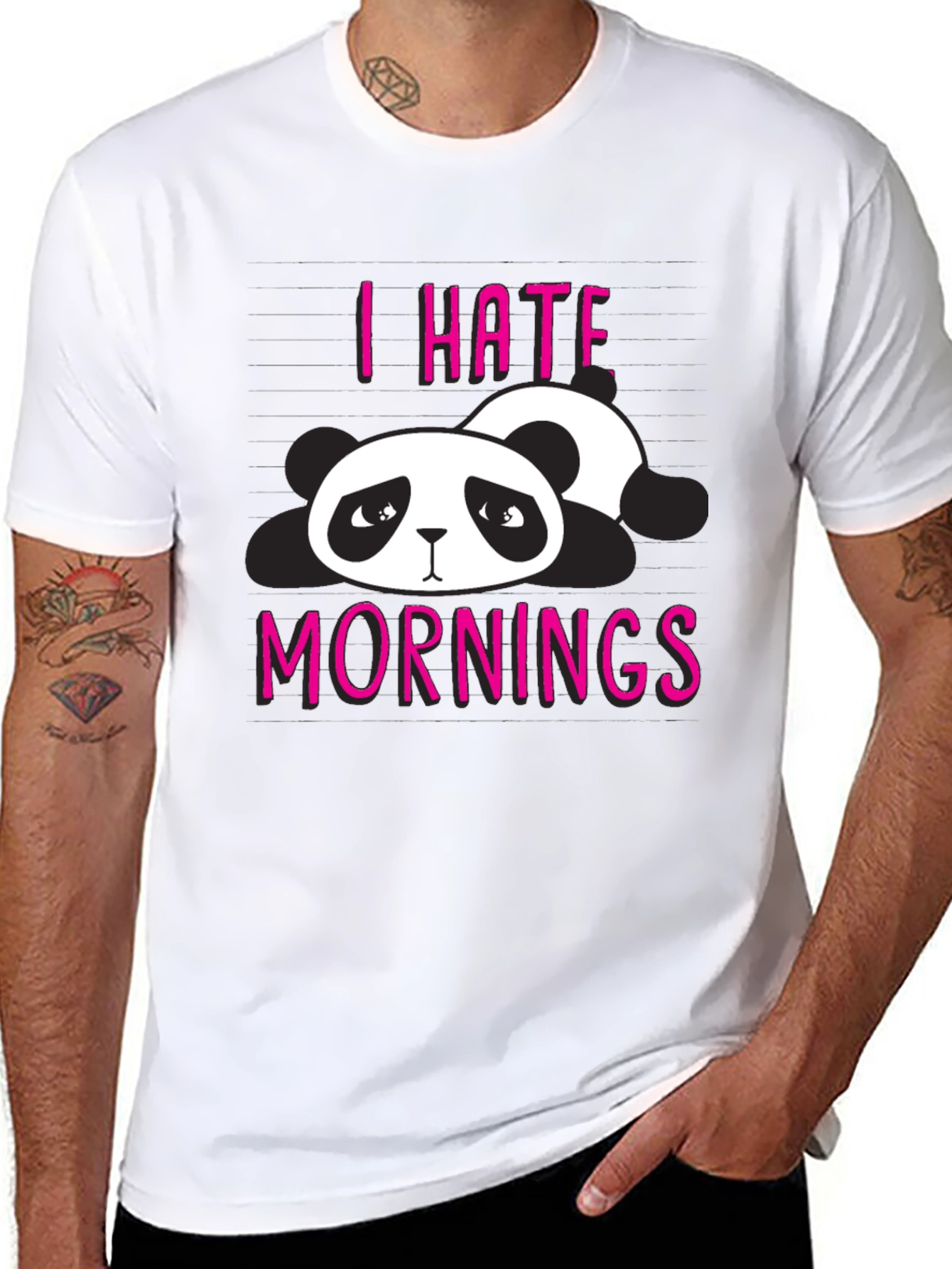 Black I Hate Mornings Panda Graphic T-Shirt view 8
