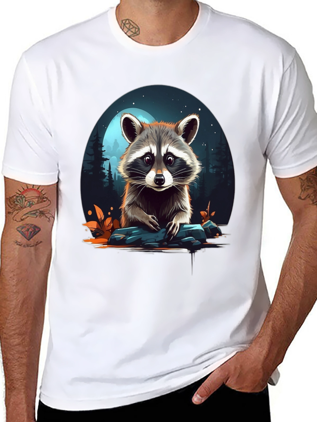 Raccoon Graphic Tee - Nature Lover's Black T-Shirt - 8
