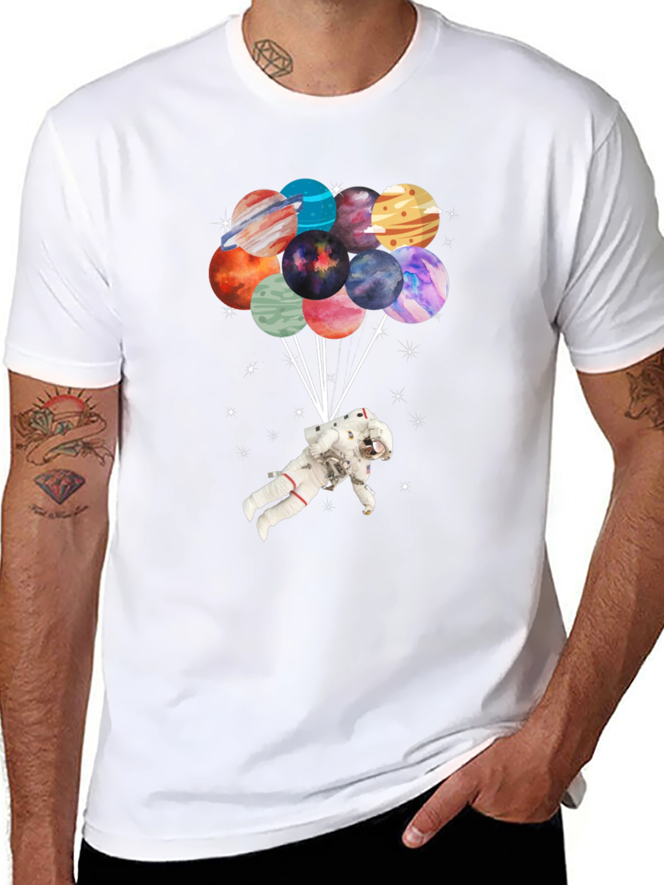 Black Astronaut Planet Balloon Graphic T-Shirt view 8