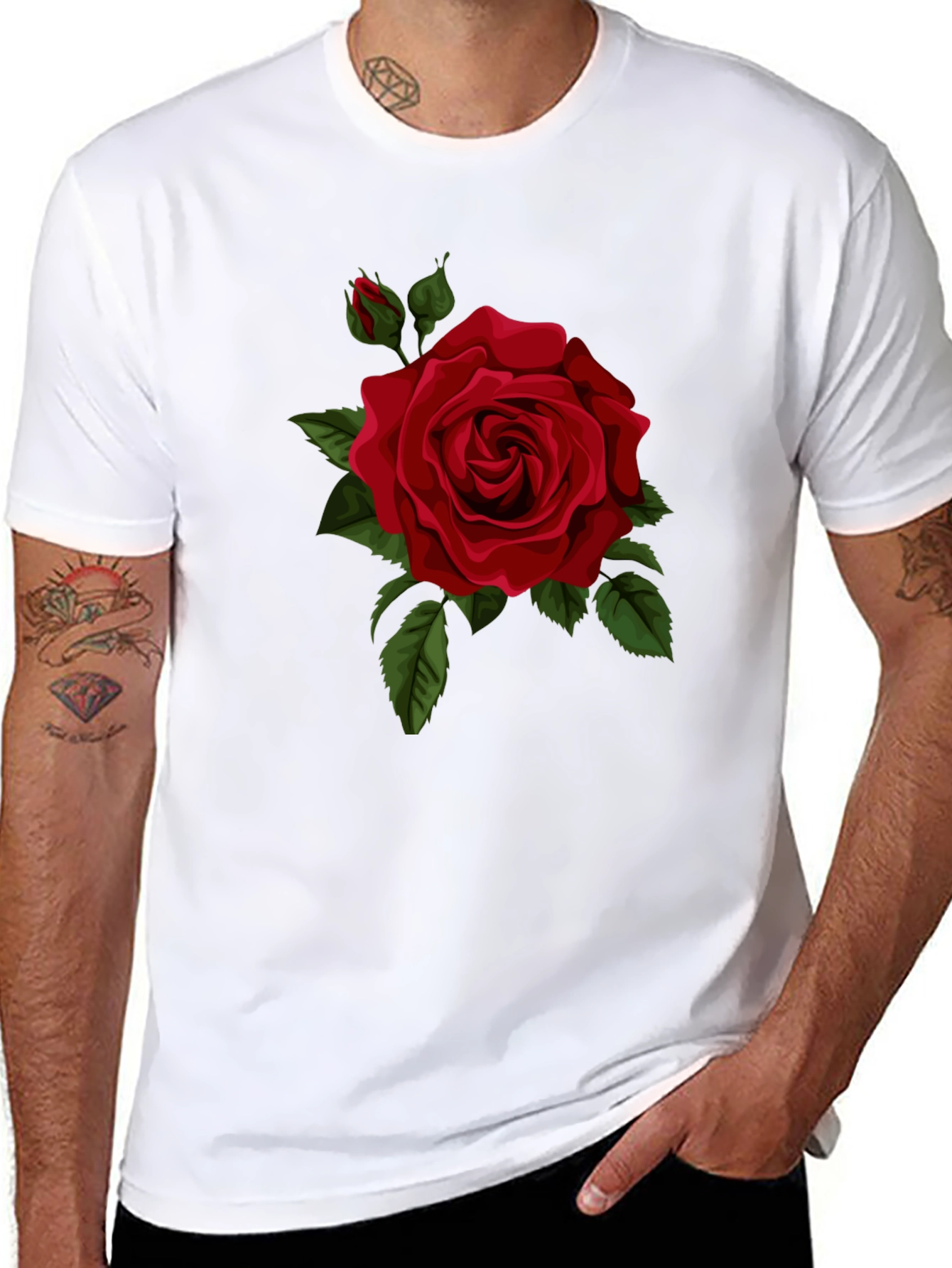 Black Red Rose Graphic Black T-Shirt view 8