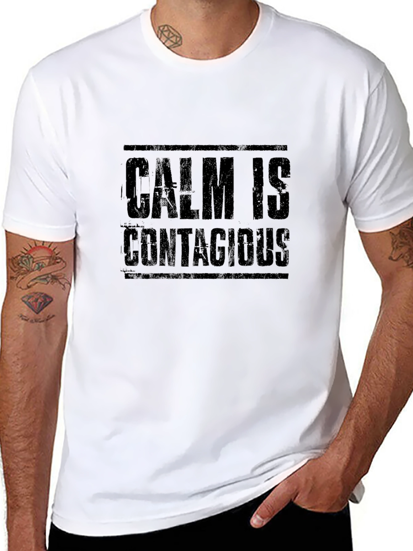 Black Calm is Contagious Black T-Shirt view 8