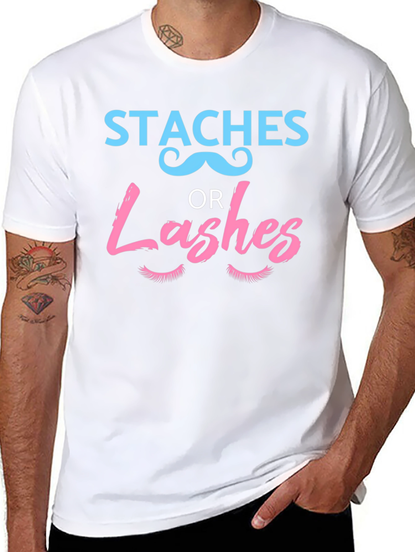 Black Staches or Lashes Gender Reveal T-Shirt view 8
