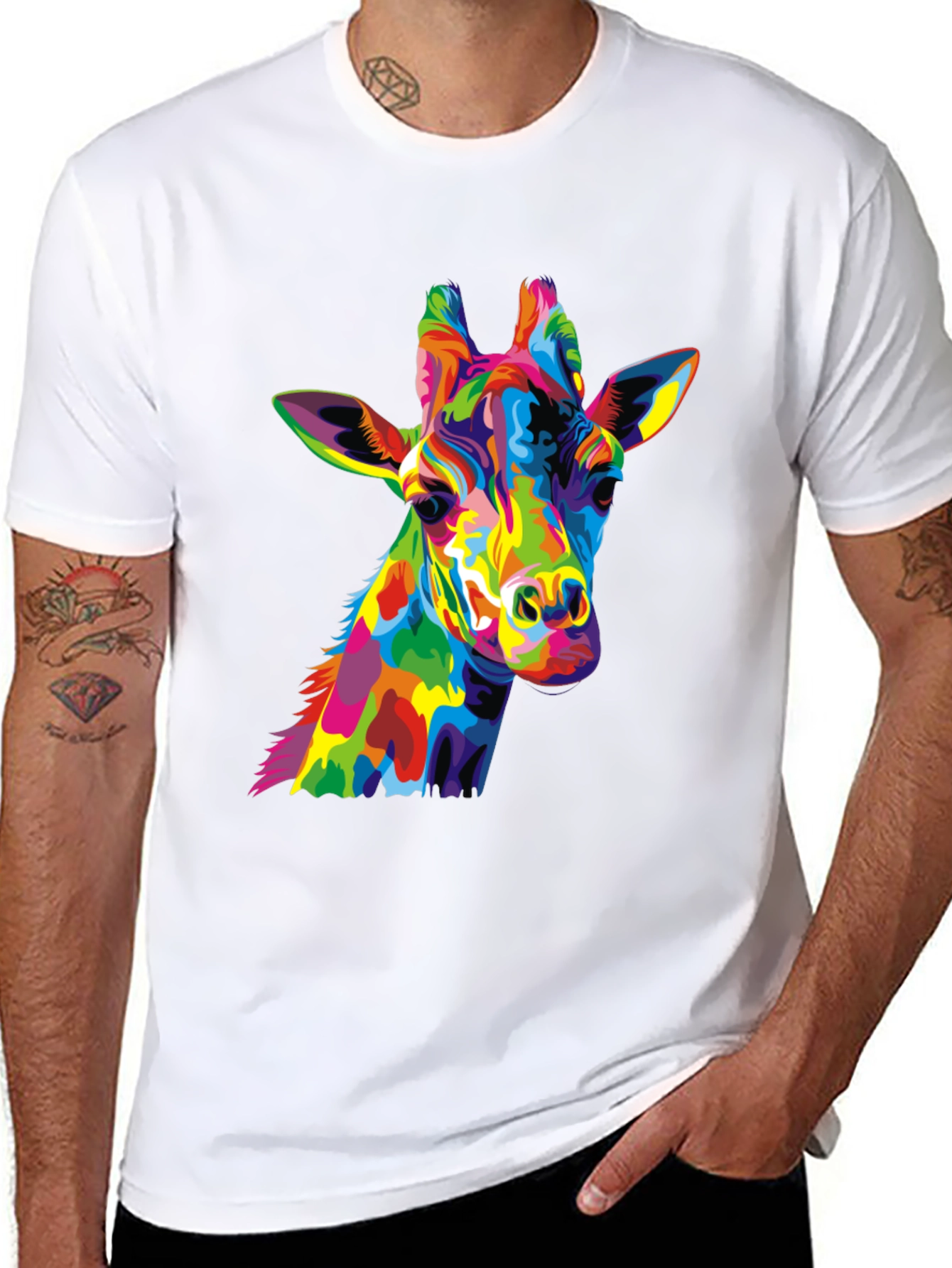 Black Colorful Giraffe Graphic Tee view 8