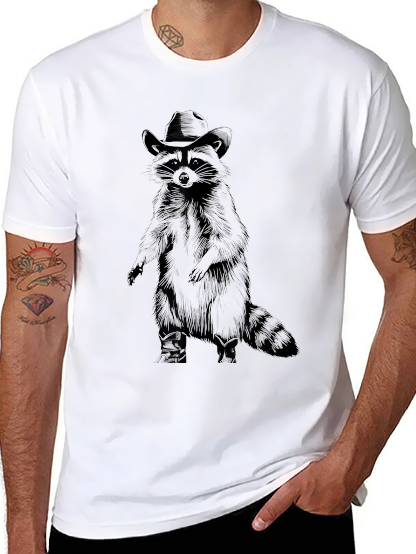 Black Raccoon Cowboy Graphic Tee - Black Cotton T-Shirt view 8