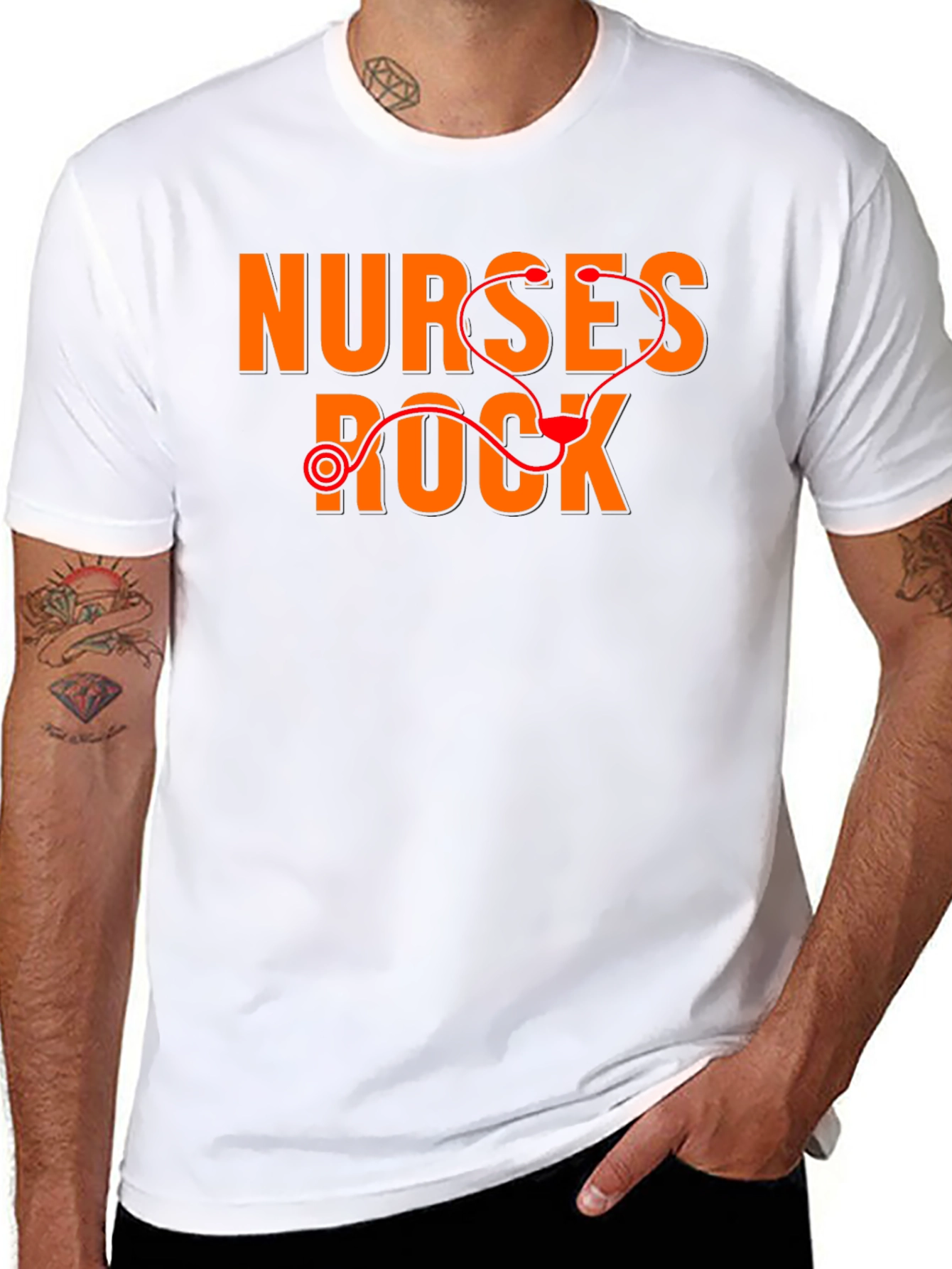 Black Nurses Rock T-Shirt - Medical Stethoscope Graphic Tee view 8