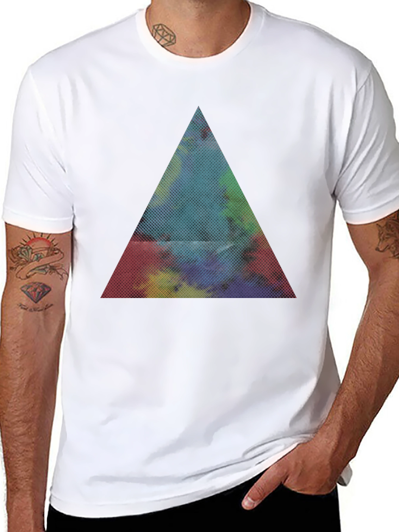 Black Abstract Triangle Graphic Black T-Shirt view 8