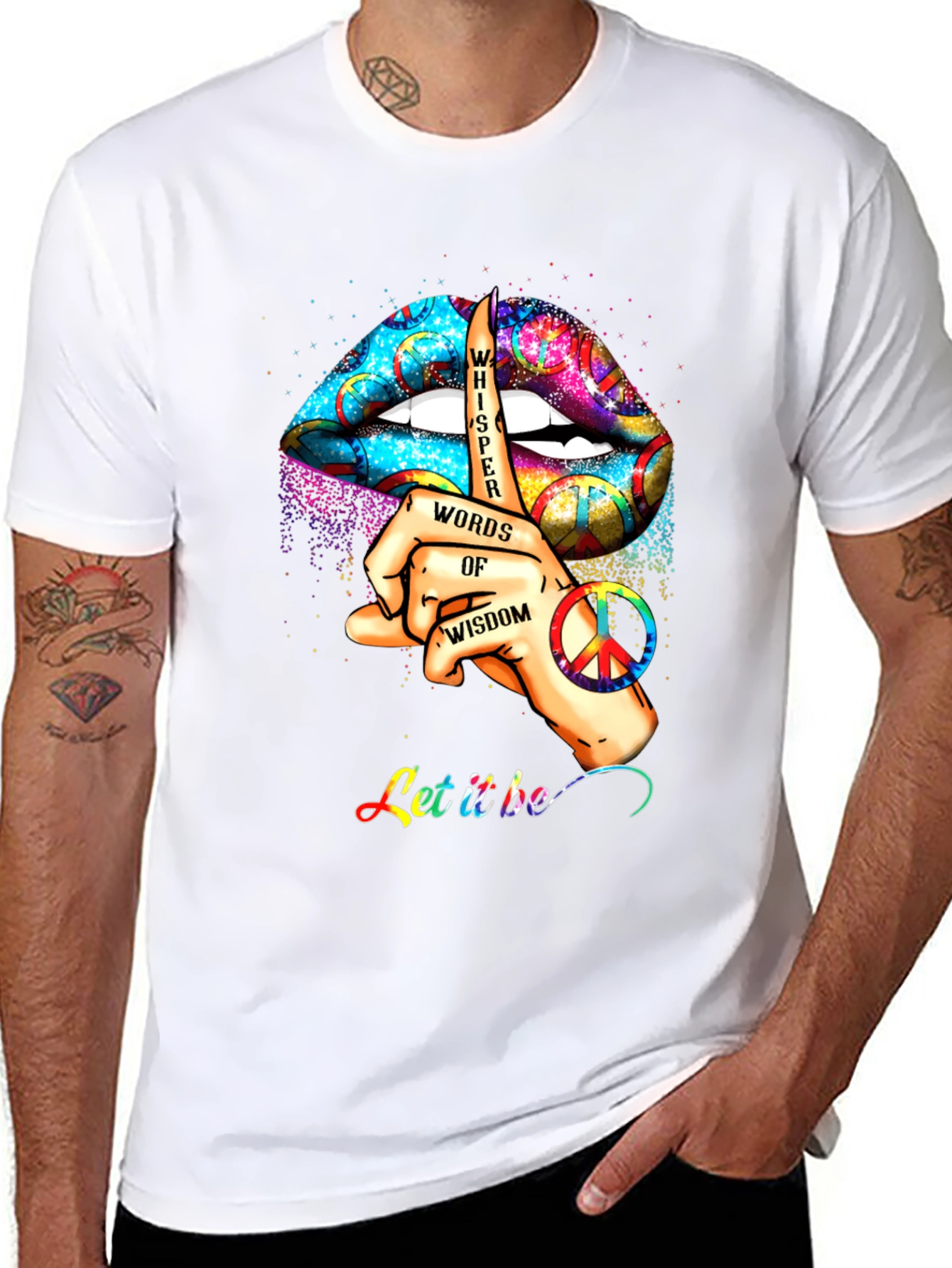Black Colorful Lips Whisper of Wisdom Graphic T-Shirt view 8