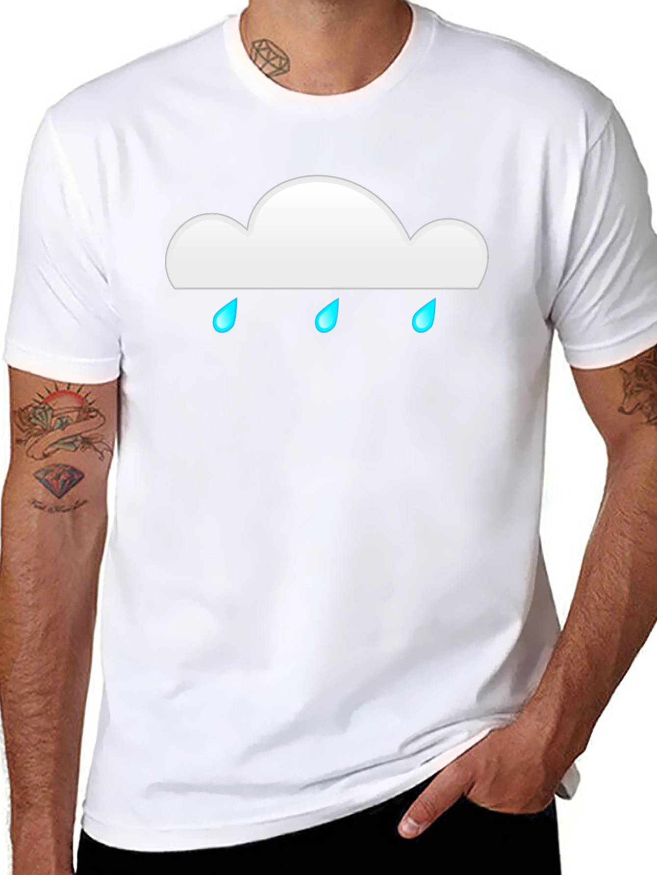 Black Rainy Cloud Graphic Tee - Black Cotton Casual T-Shirt view 8