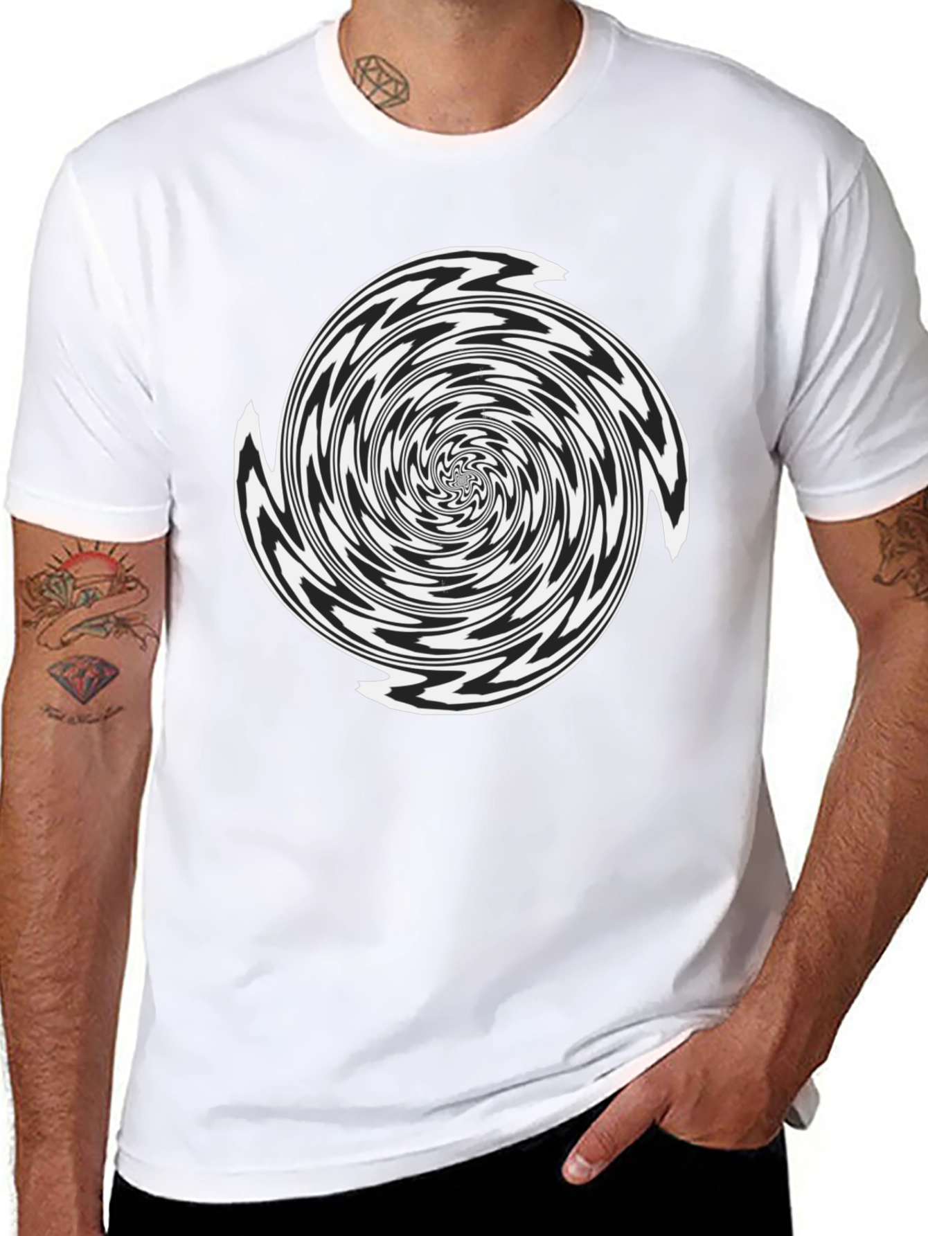 Black Optical Illusion Spiral Graphic T-Shirt view 8