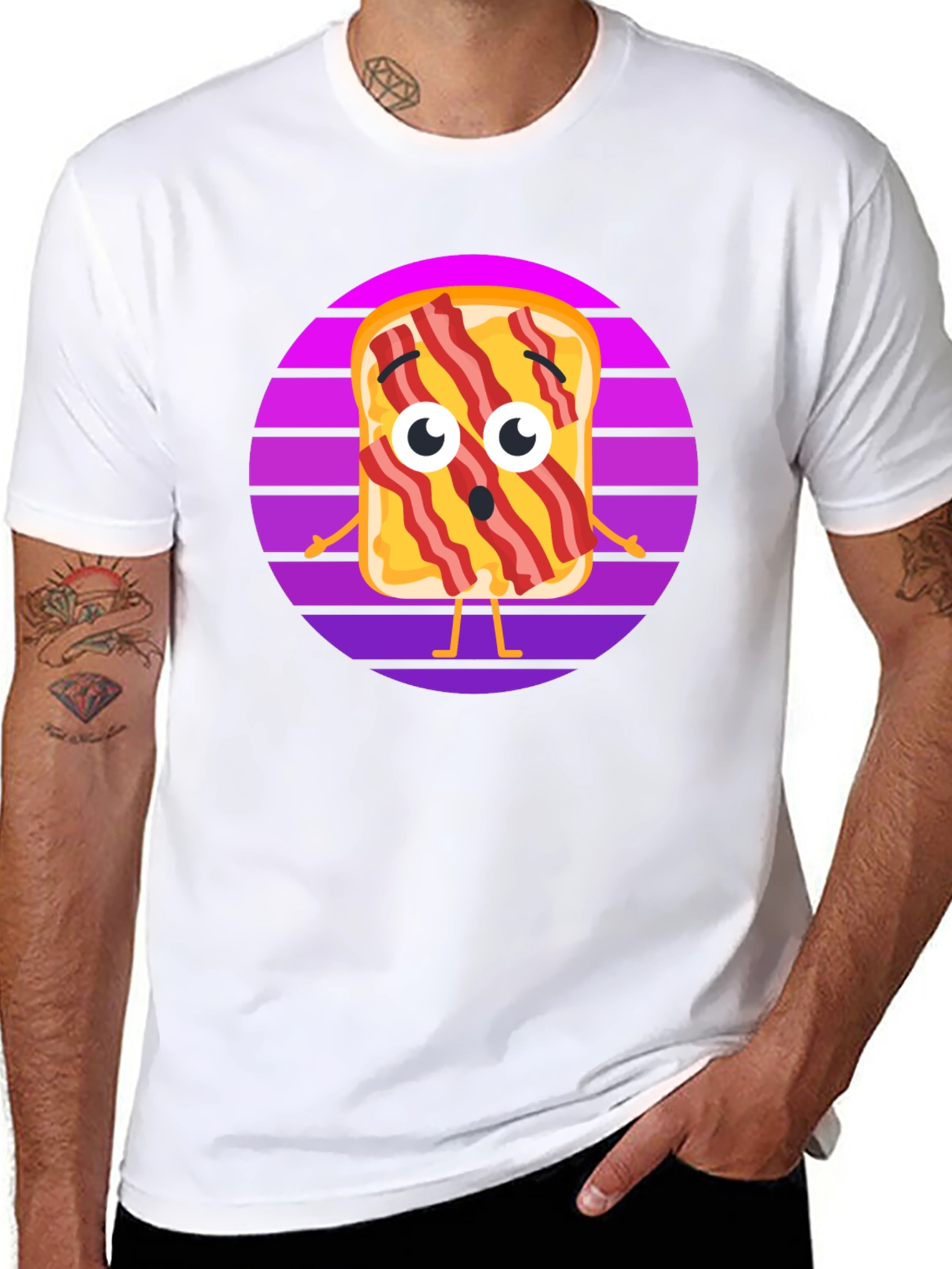 Black Bacon Toast Retro Graphic Tee view 8