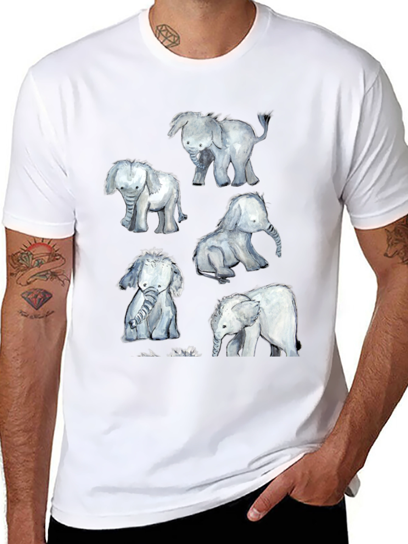 Black Elephant Watercolor Graphic Tee - Black view 8