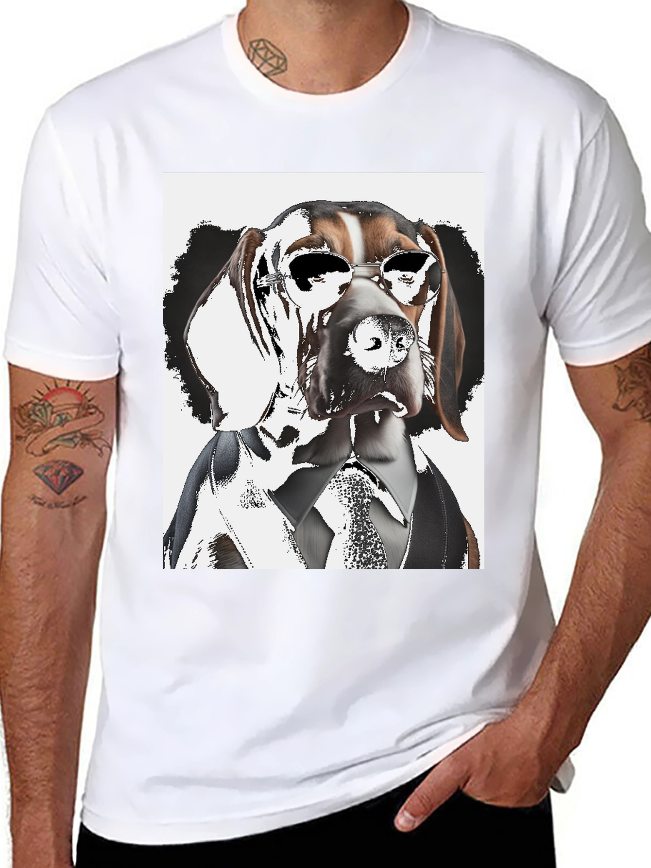Black Dogfather T-Shirt: Suave Hound in Shades view 8
