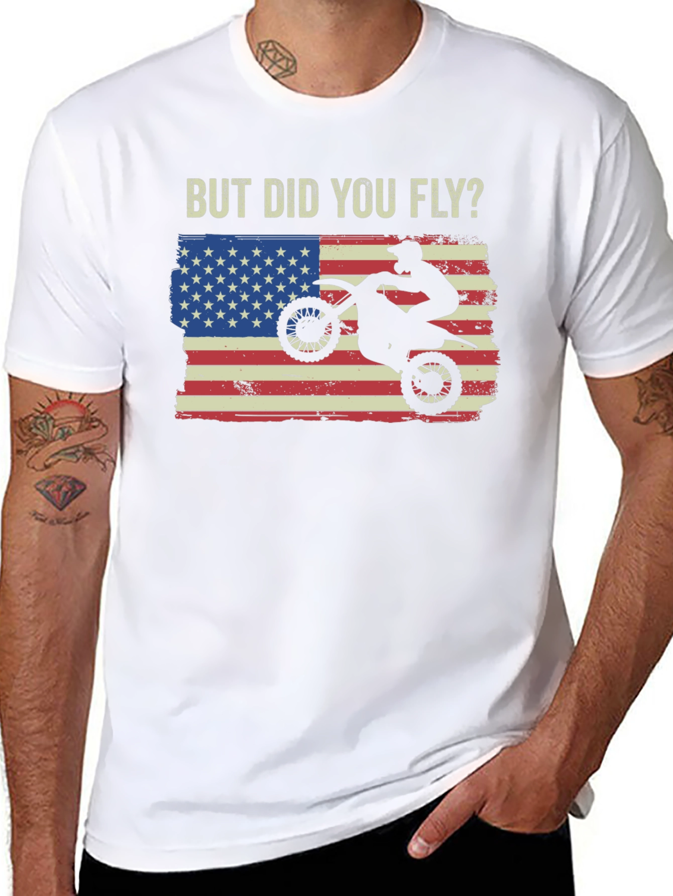 Black But Did You Fly T-Shirt, Motocross USA Flag view 8