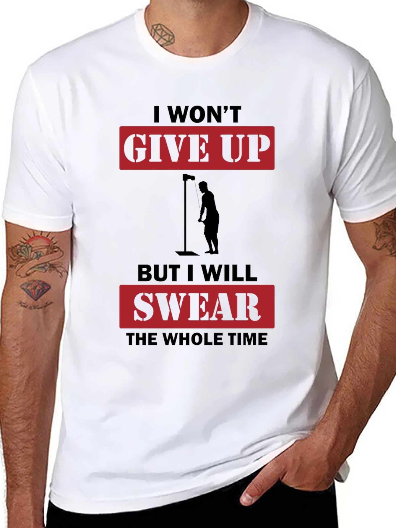 Black I Won't Give Up But I Will Swear T-Shirt view 8