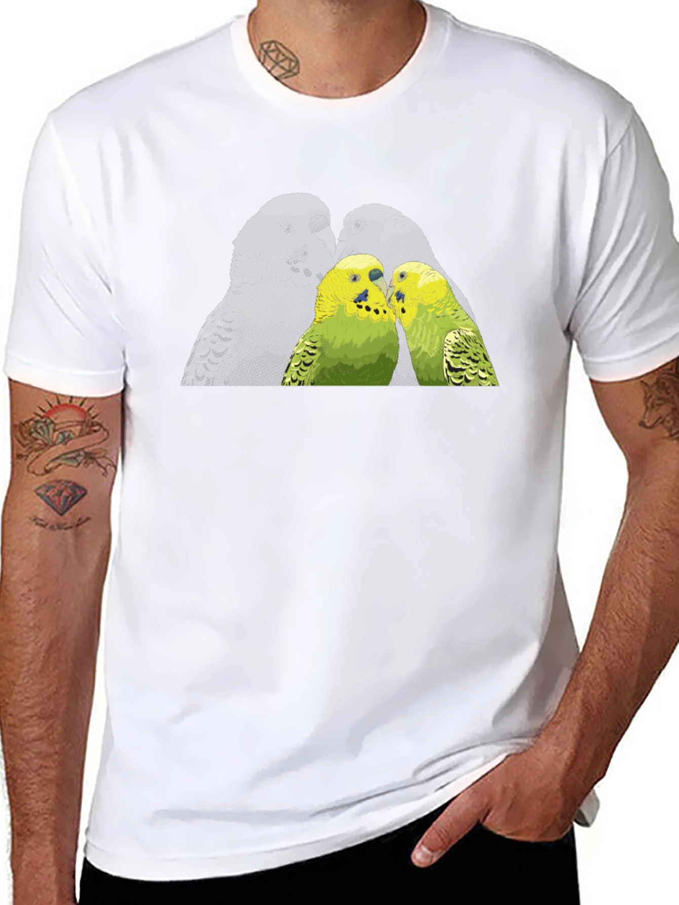 Black Parakeet Kiss Graphic Tee - Black Cotton Shirt view 8