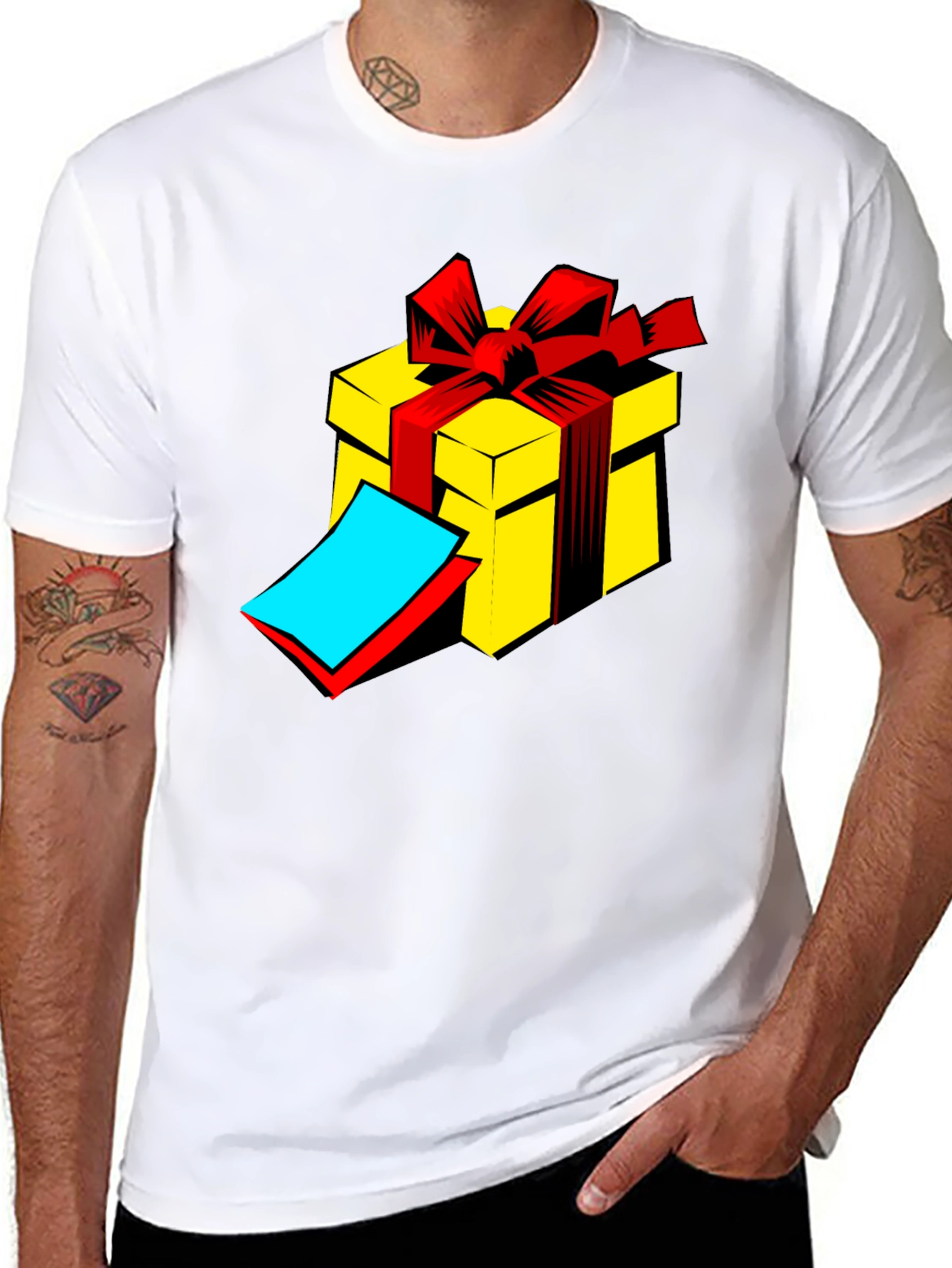 Black Gift Box Graphic Tee - Black Cotton T-Shirt view 8