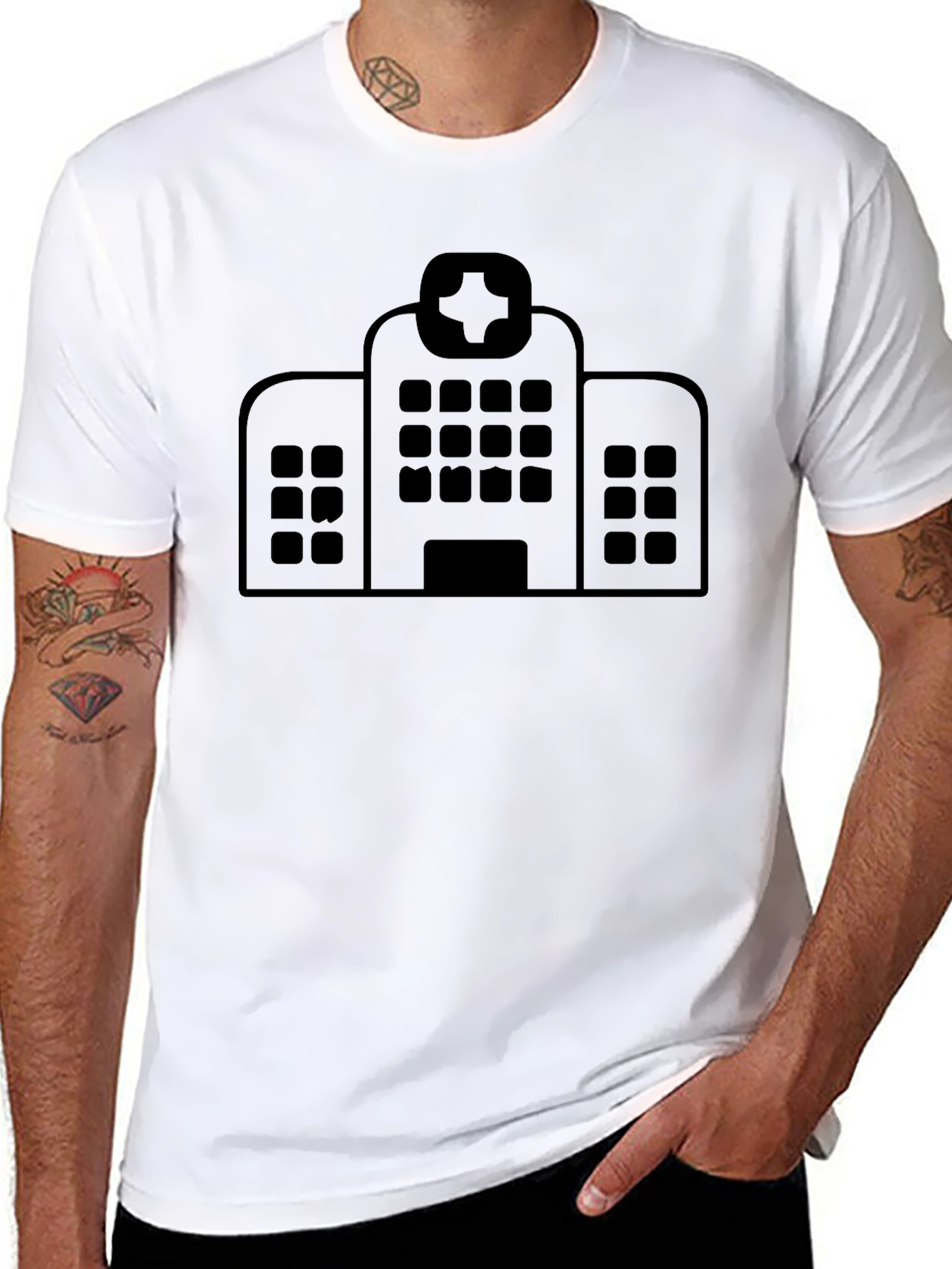 Black Hospital Graphic Tee - Classic Black Cotton T-Shirt view 8