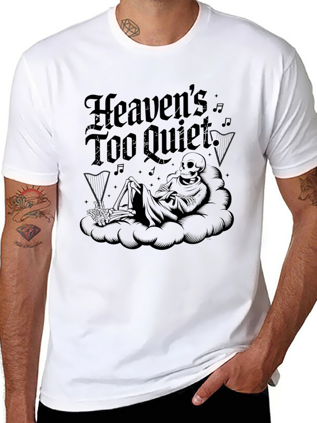 Black Heaven's Too Quiet Black Graphic T-Shirt view 8